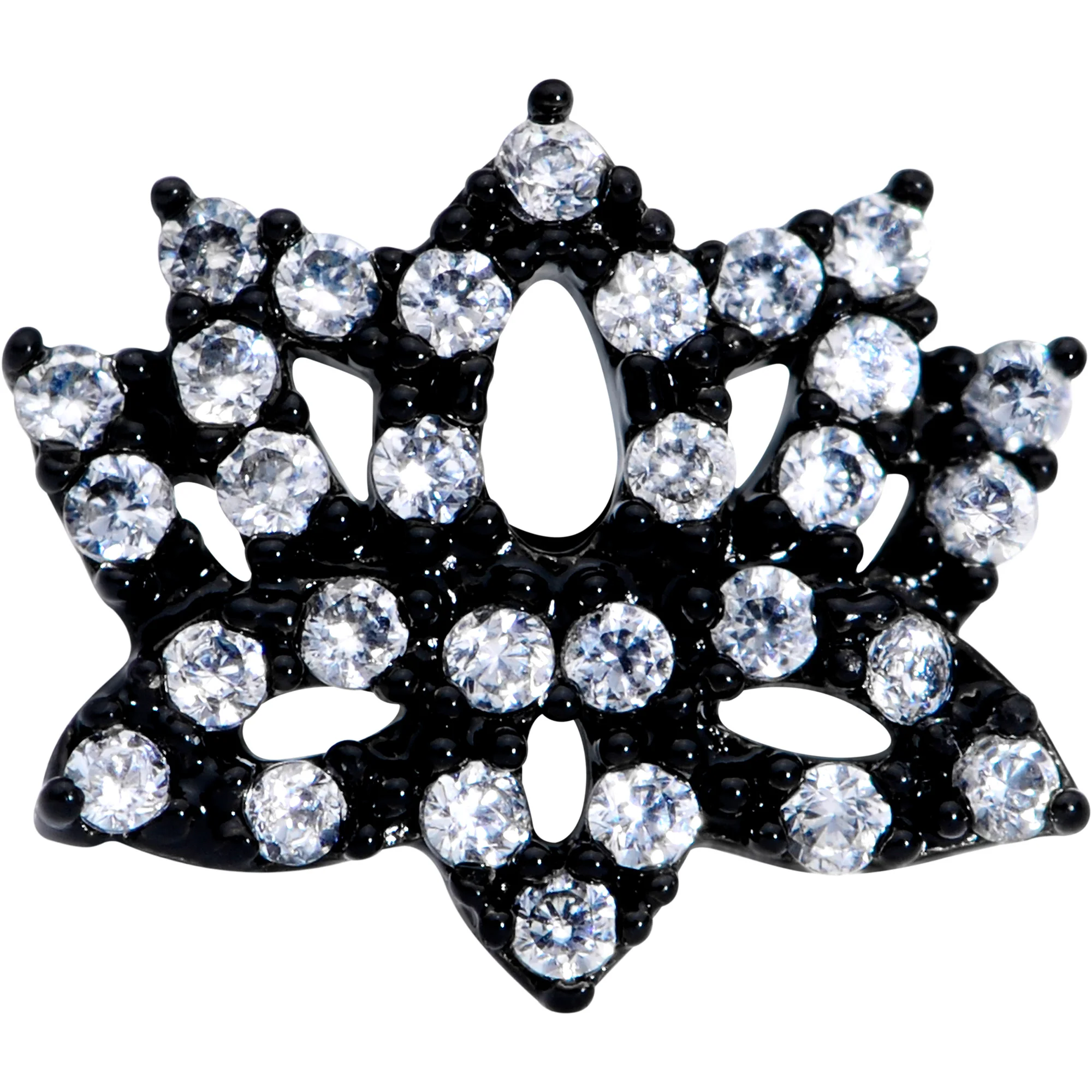 18G 3/8 Clear CZ Gem Black Lotus Flower Nose Hoop - Image 2