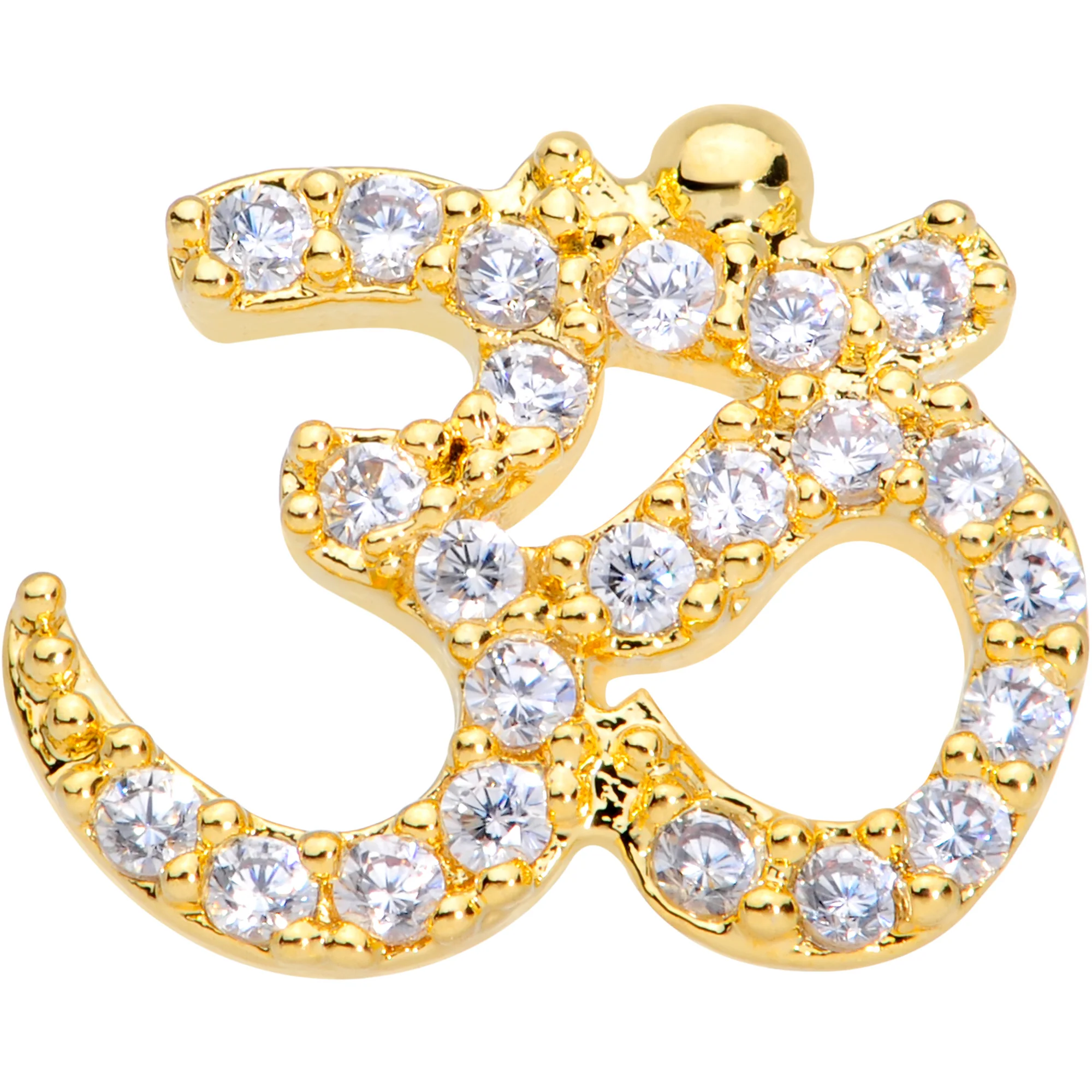 18G 3/8 Clear CZ Gem Gold Tone Amazing Om Nose Hoop - Image 2
