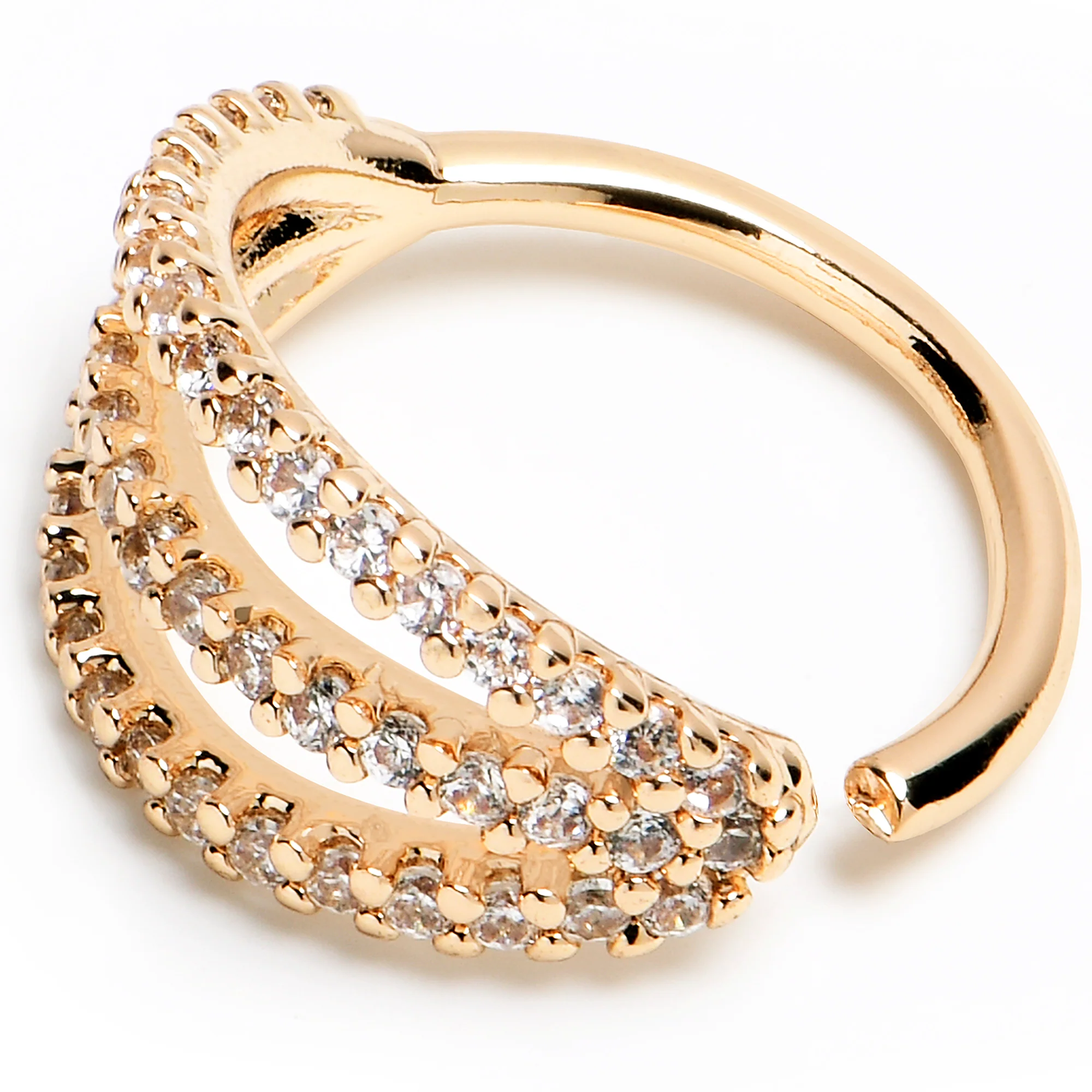 18G 3/8 Clear CZ Gem Gold Tone Faux Triple Hoop Closure Ring - Image 3