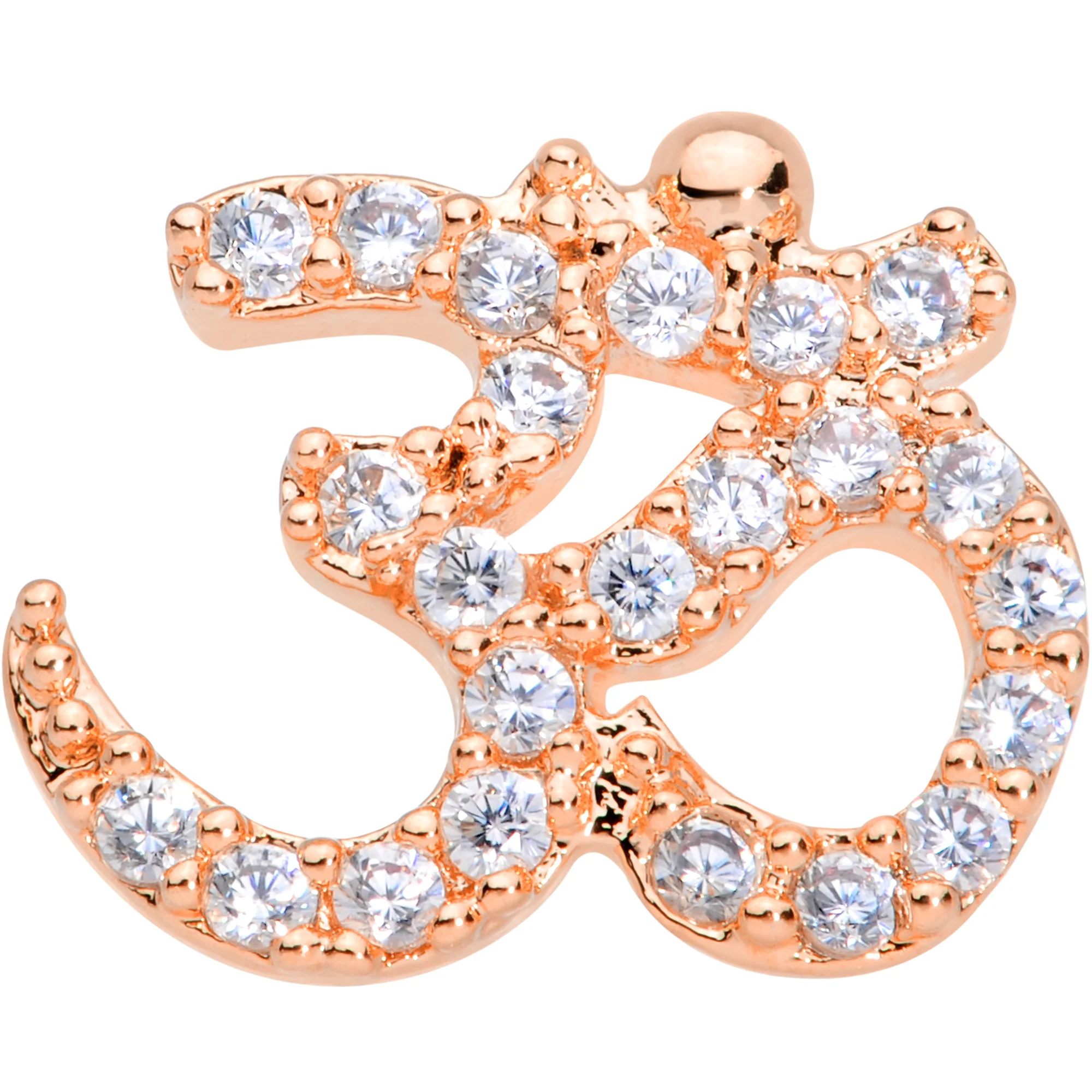 18G 3/8 Clear CZ Gem Rose Gold Tone Amazing Om Nose Hoop - Image 2