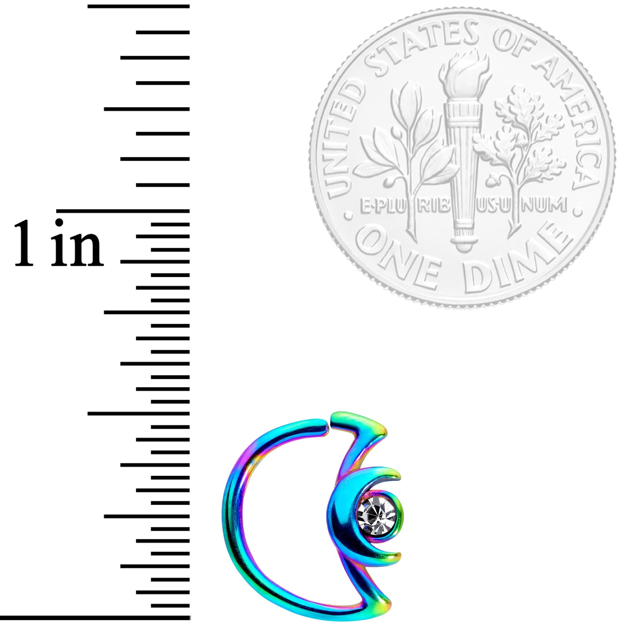 18G 3/8 Clear Gem Rainbow Crescent Moon Closure Ring - Image 2