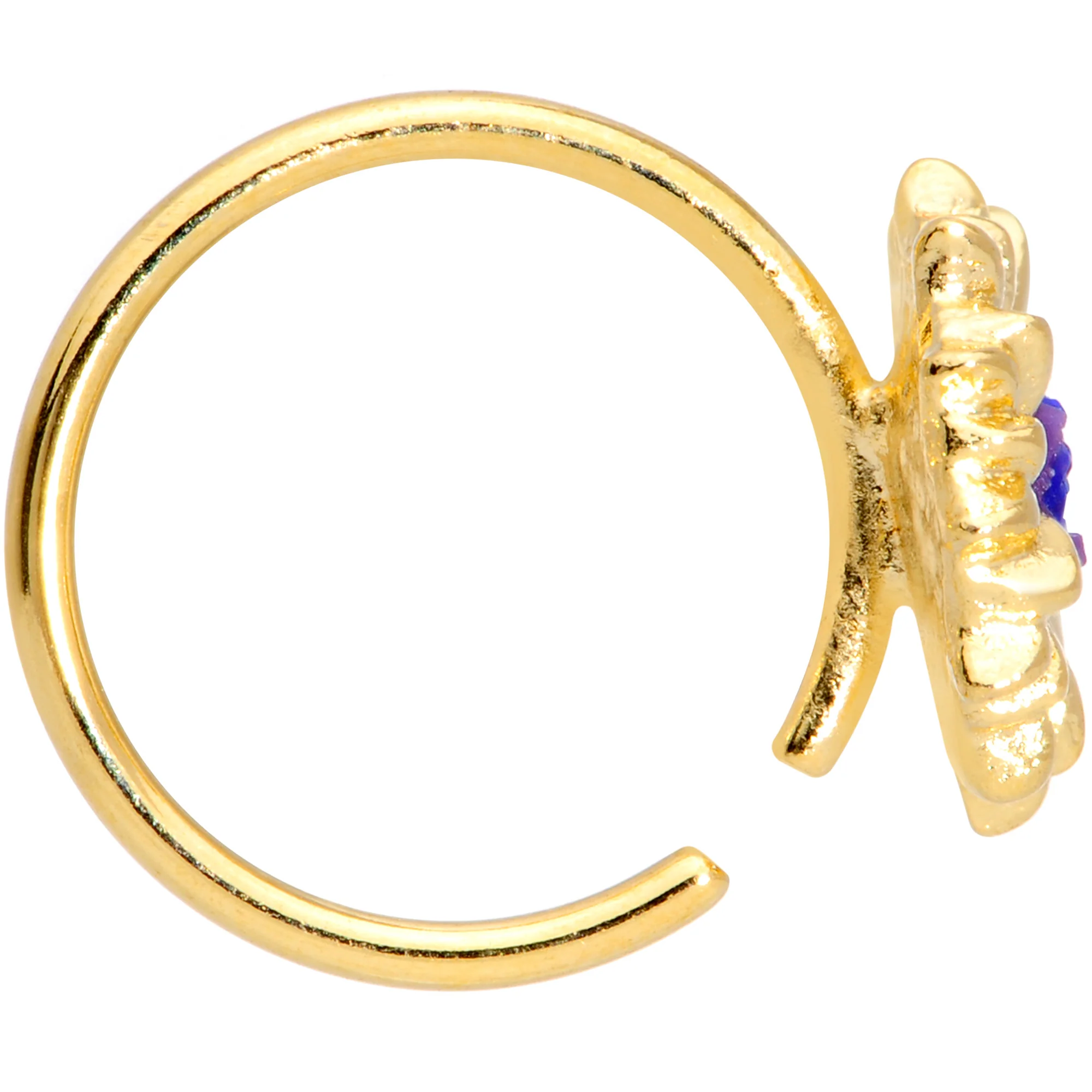 18G 3/8 Gold Tone Blue Center Sunflower Nose Hoop - Image 3