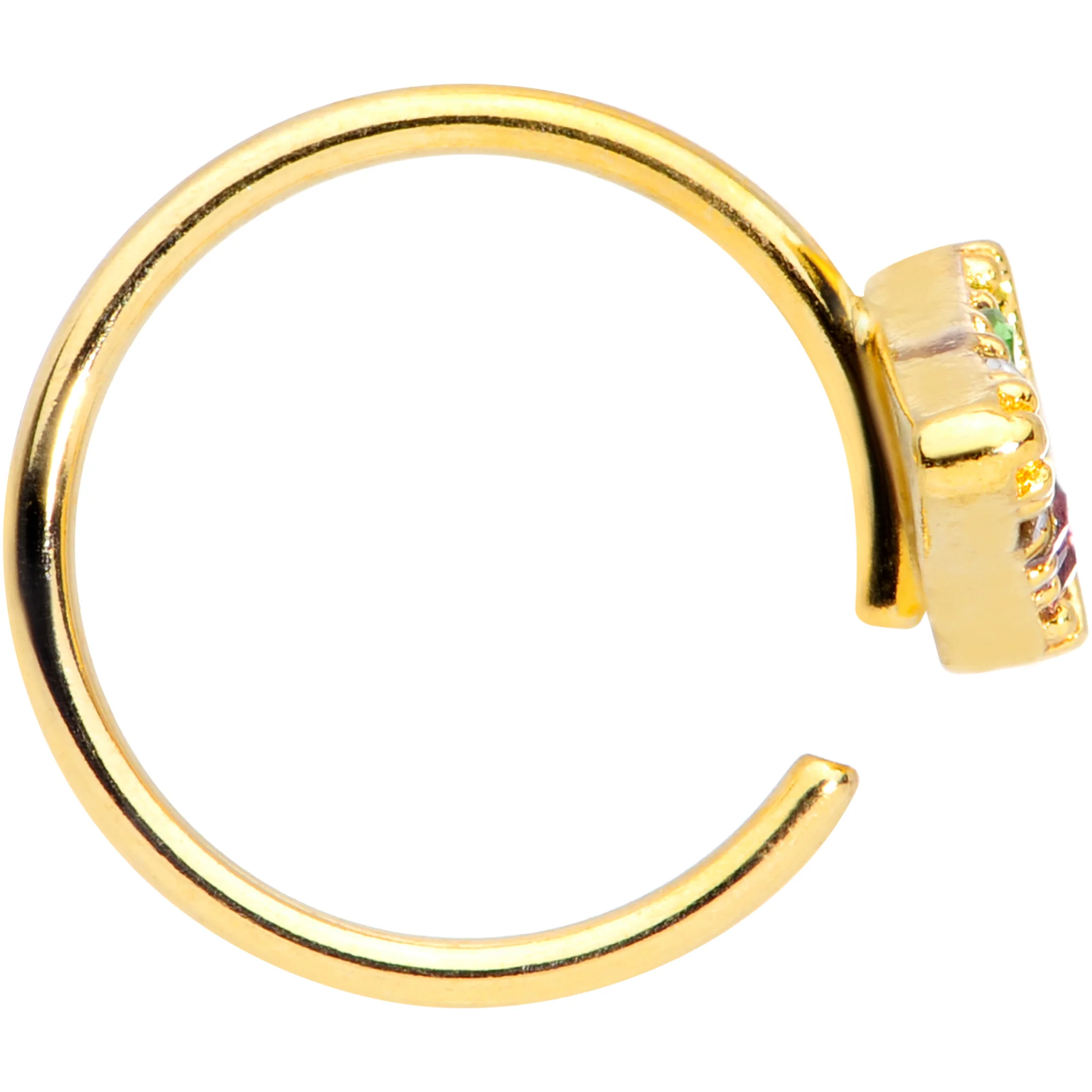 18G 3/8 Pink Green Gem Gold Tone Triangle Nose Hoop - Image 3