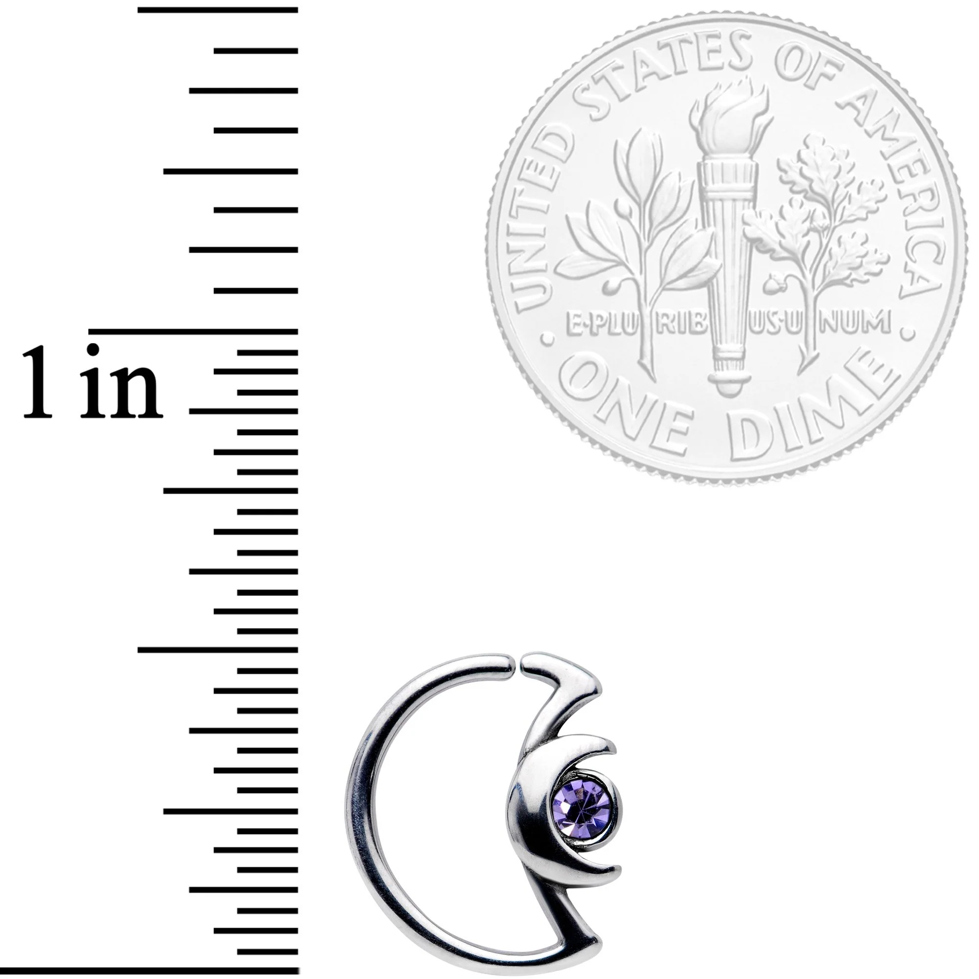 18G 3/8 Purple Gem Crescent Moon Closure Ring - Image 2