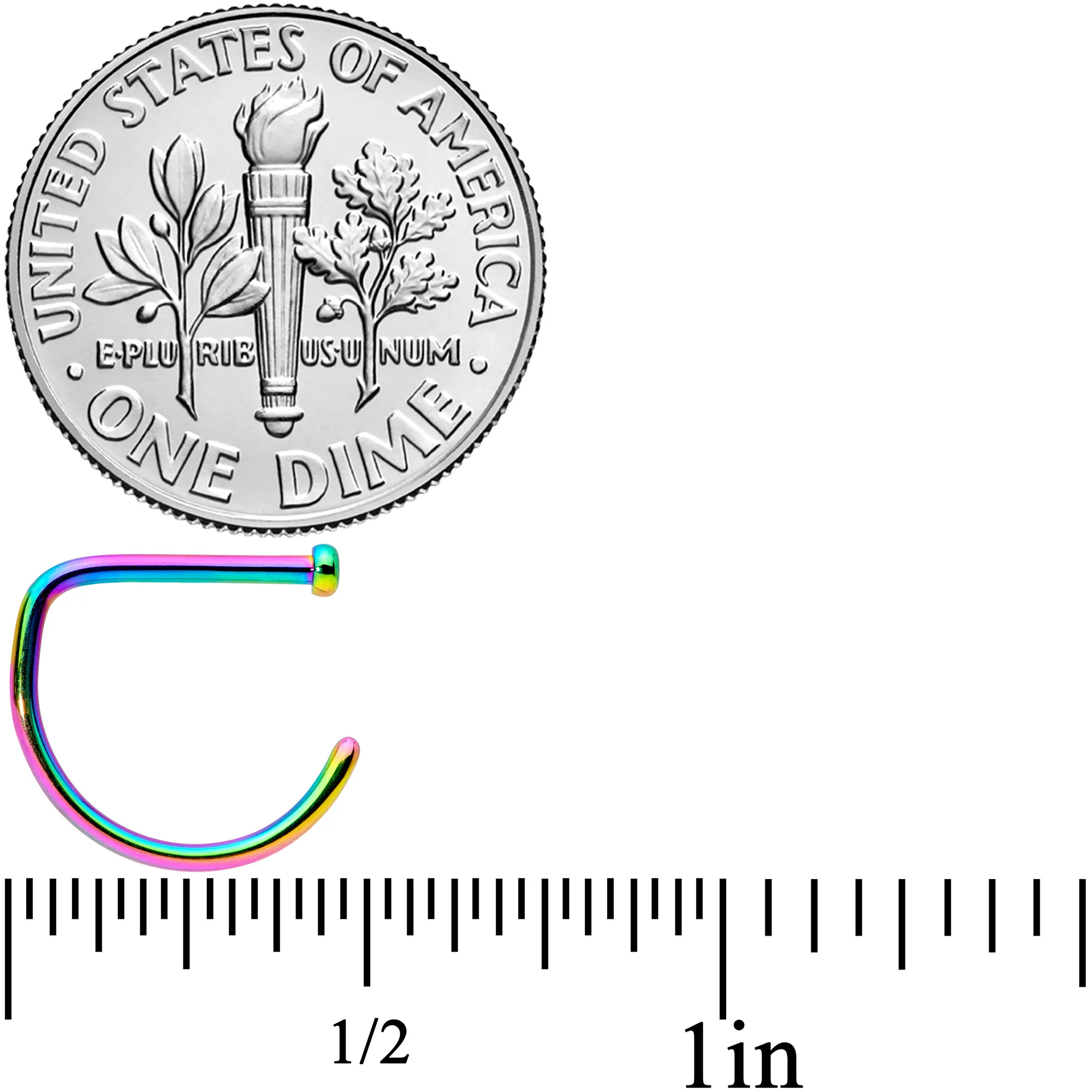 18G 3/8 Rainbow G23 Implant Grade Titanium D Shape Nose Hoop - Image 4