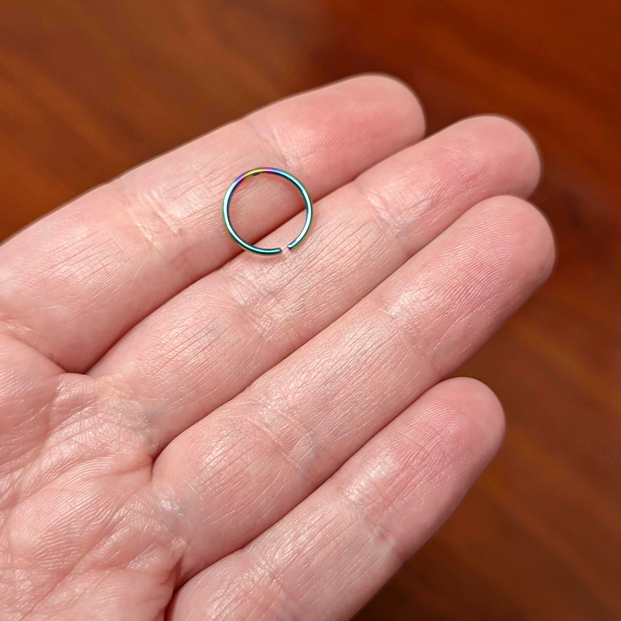 18G 3/8 Rainbow PVD Grade 23 Titanium Bendable Hoop Ring - Image 4