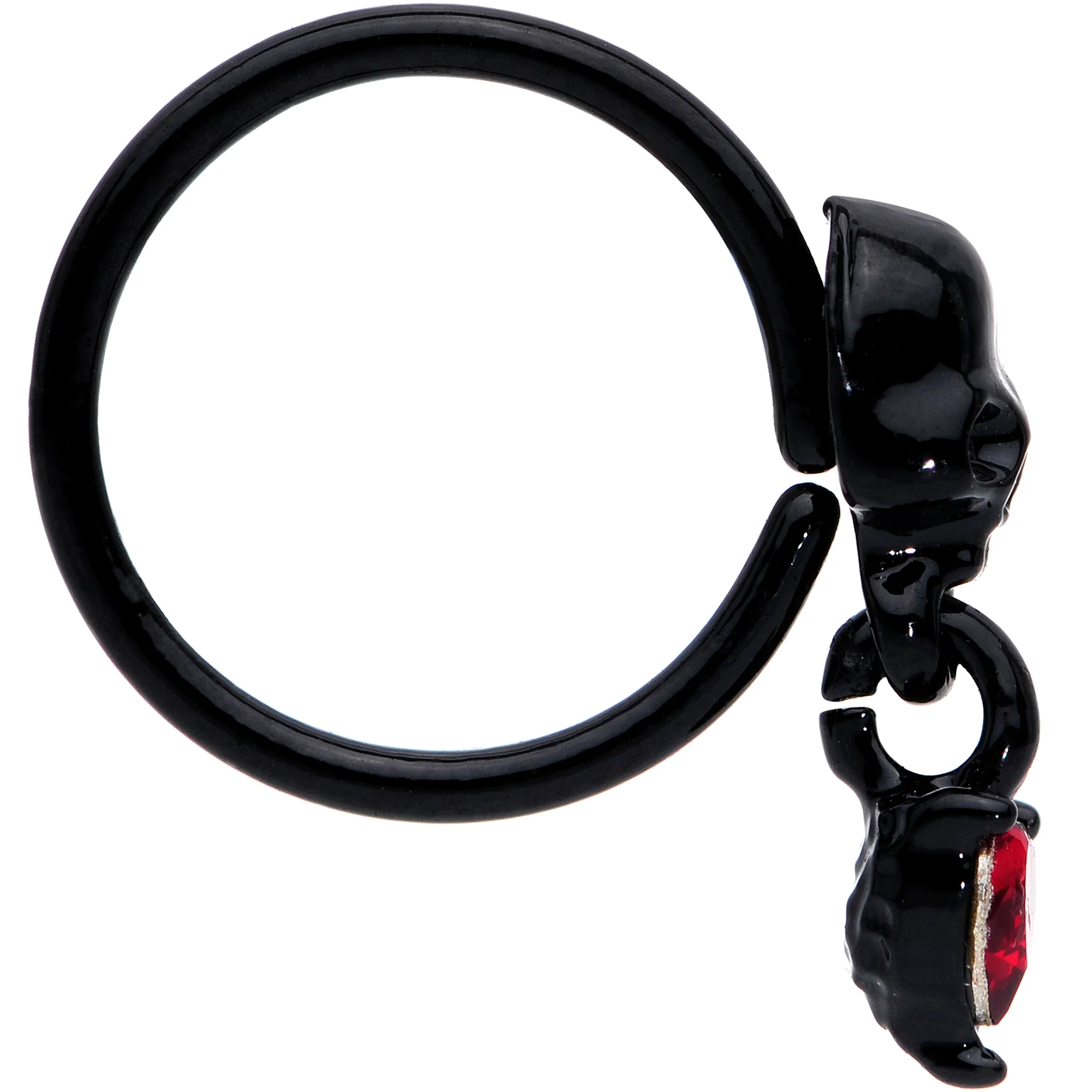 18G 3/8 Red CZ Gem Heart Black Skull Halloween Nose Hoop - Image 2