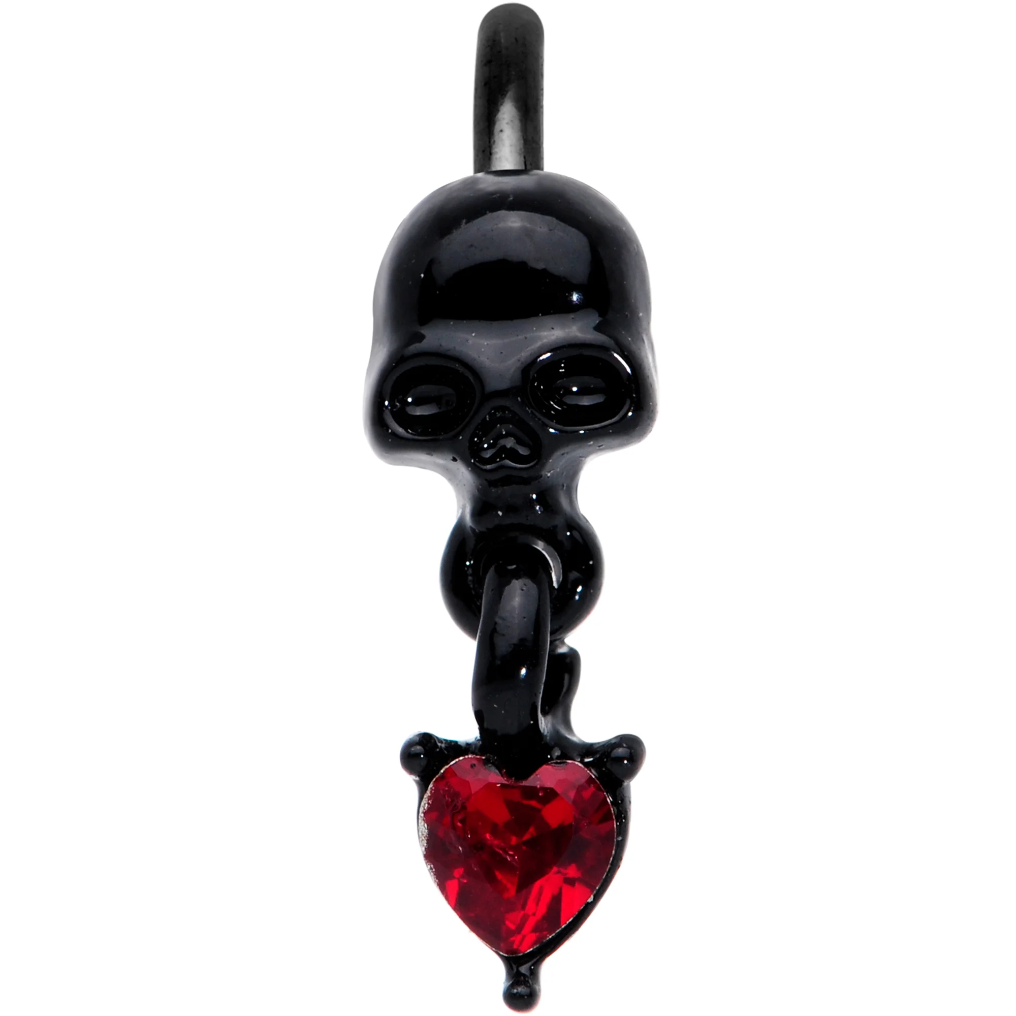 18G 3/8 Red CZ Gem Heart Black Skull Halloween Nose Hoop - Image 3