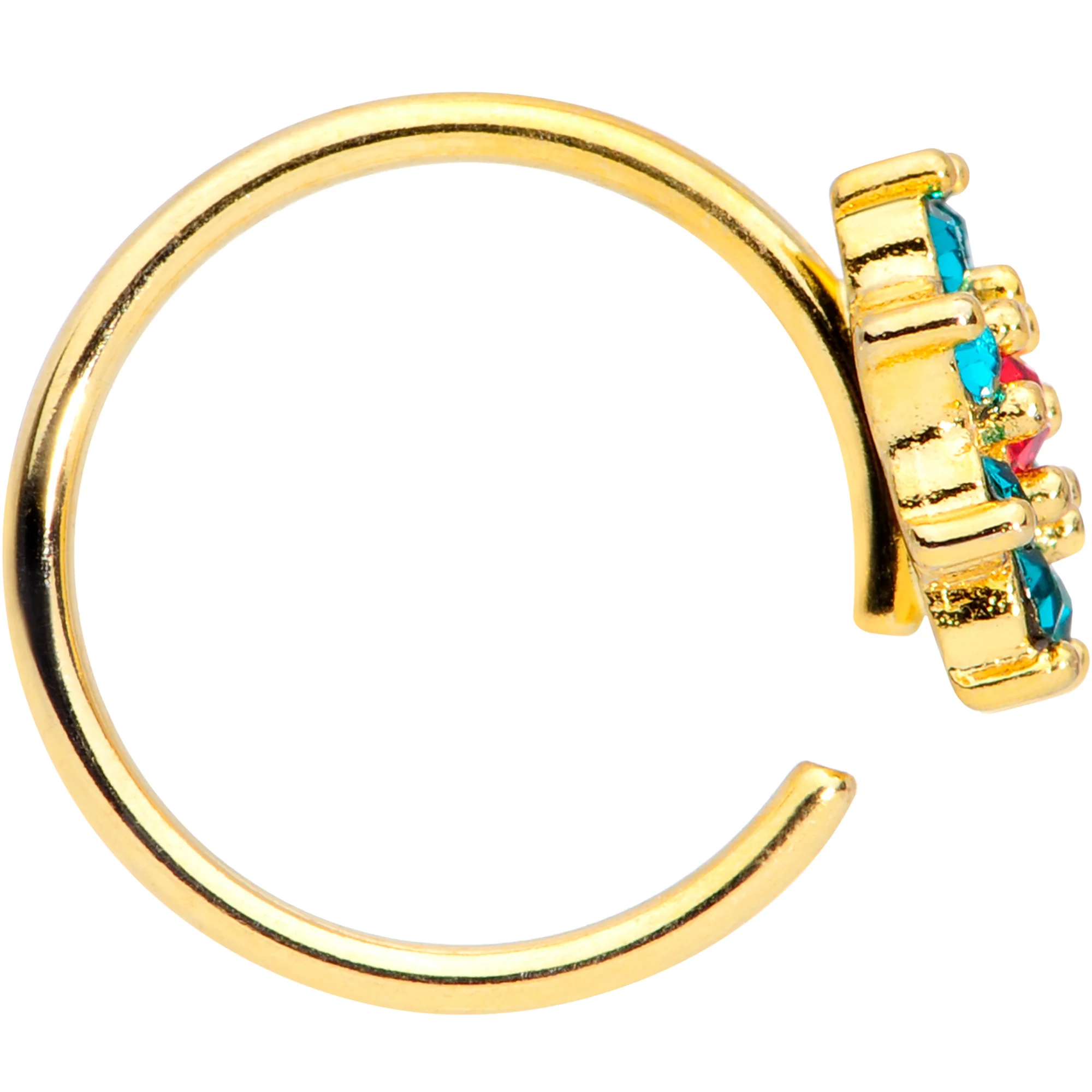 18G 3/8 Red Green Gem Gold Tone Christmas Flower Nose Hoop - Image 3