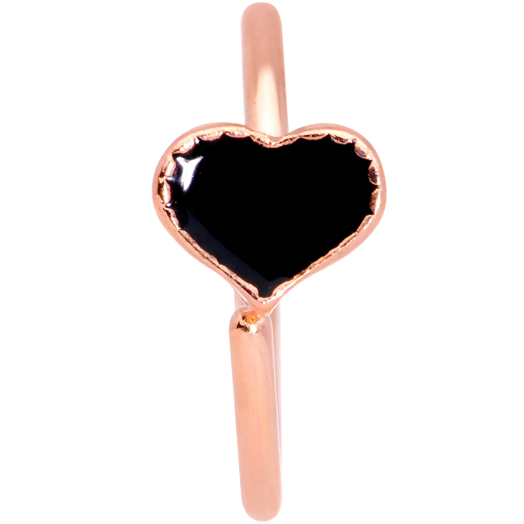 18G 3/8 Rose Gold Tone Black Heart Nose Hoop - Image 2