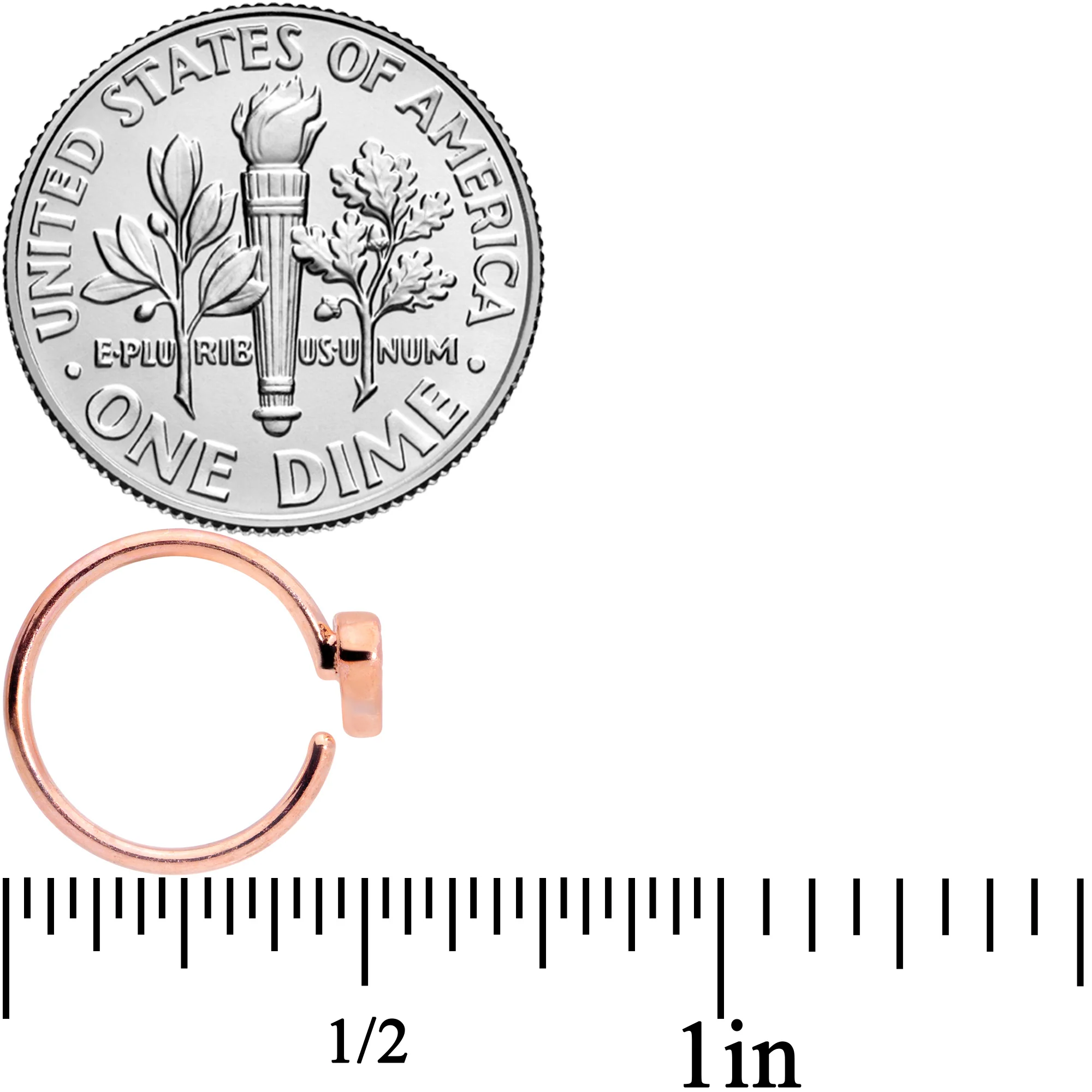 18G 3/8 Rose Gold Tone Black Heart Nose Hoop - Image 4
