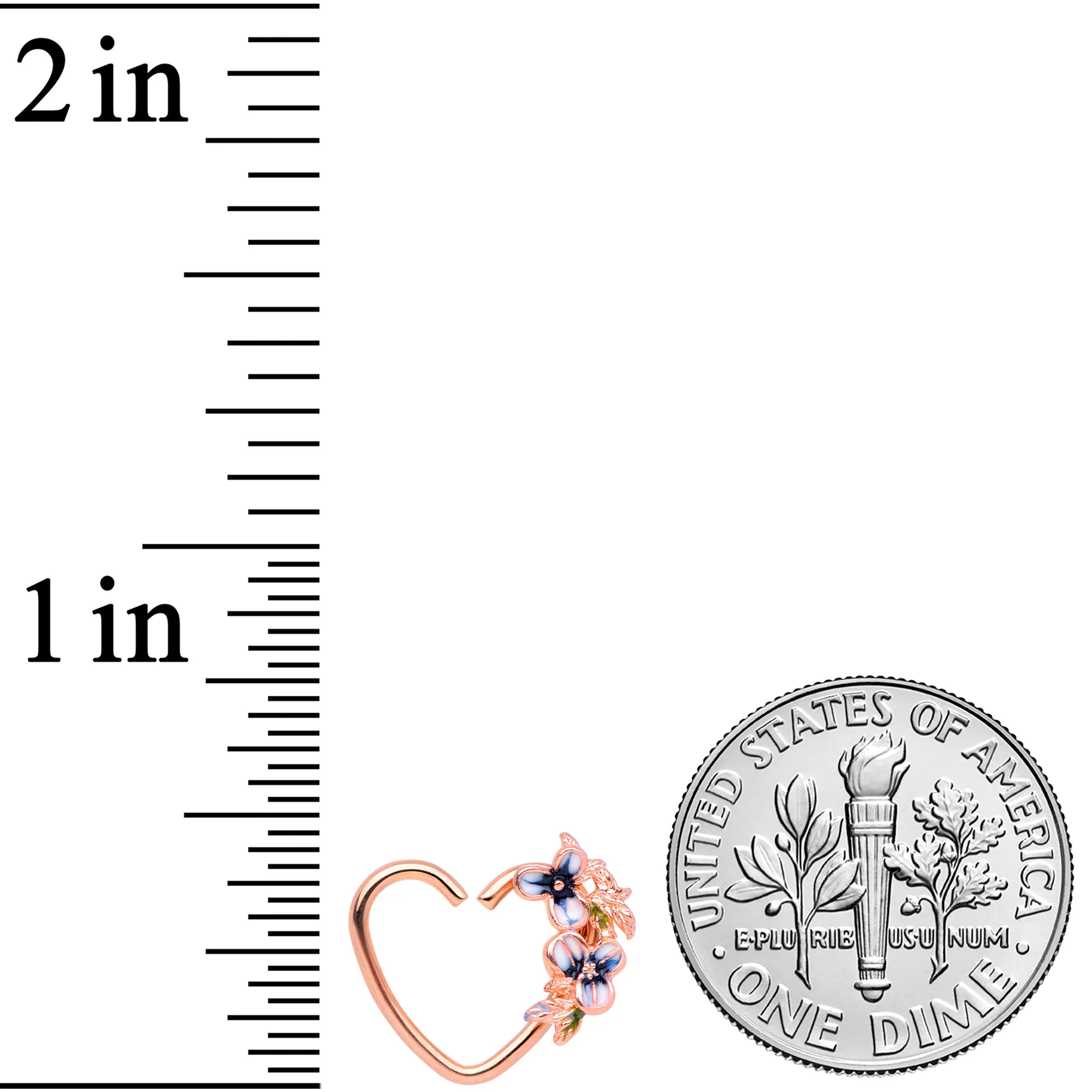 18G 3/8 Rose Gold Tone Blue Flower Heart Left Closure Ring - Image 2