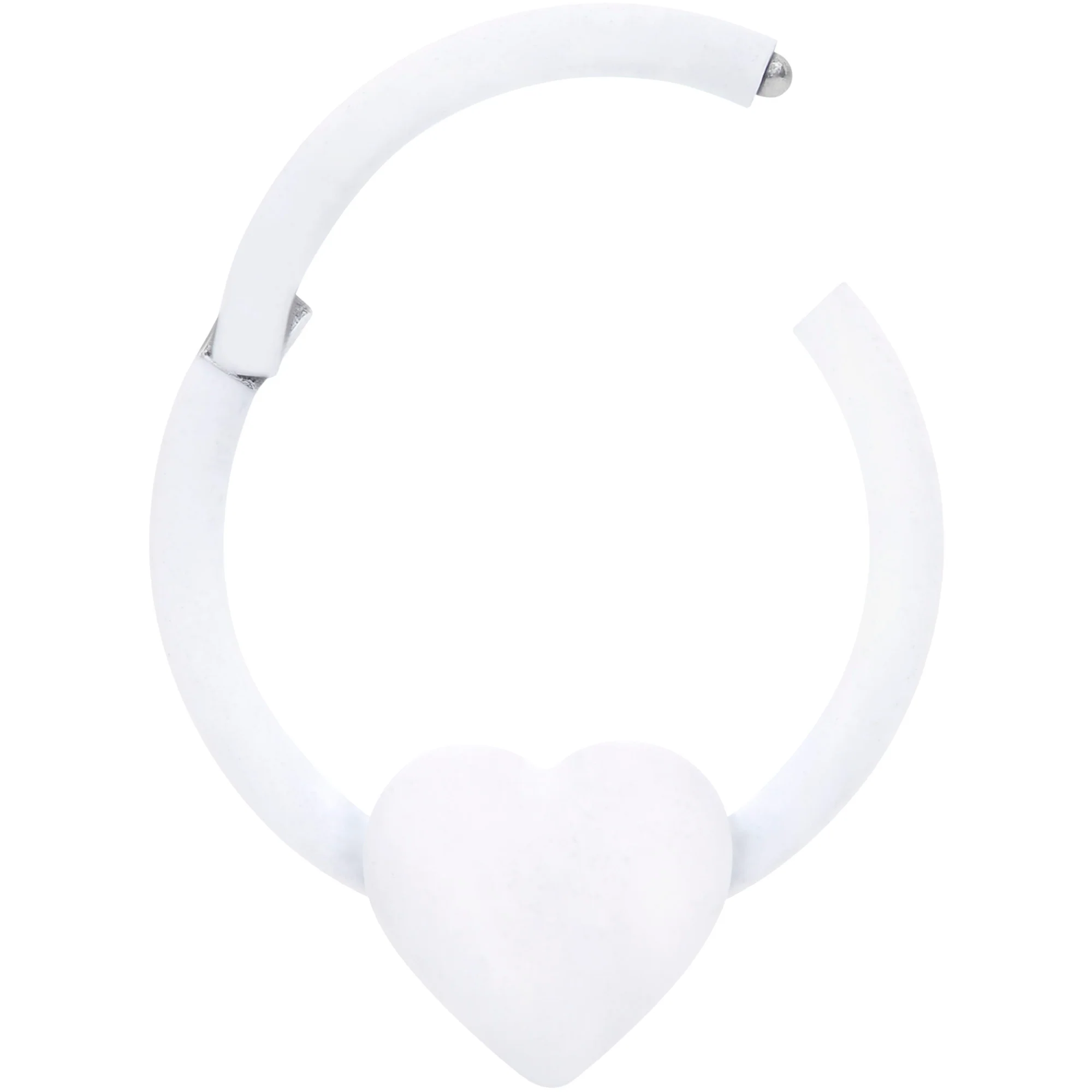 18G 3/8 White Matte Little Heart Hinged Segment Ring - Image 2