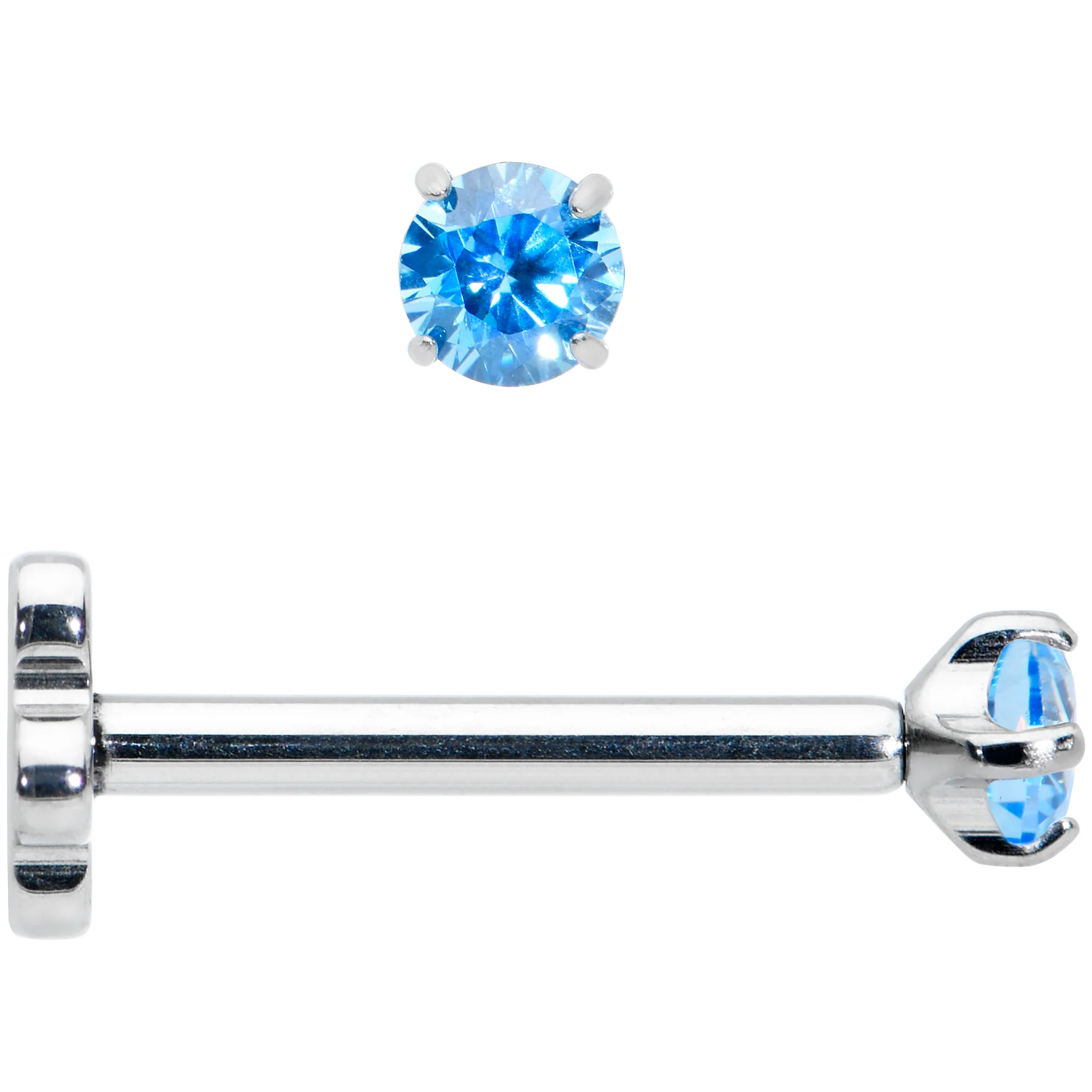 18G 5/16 Blue CZ Gem G23 Titanium Threadless Flower Labret Tragus - Image 2