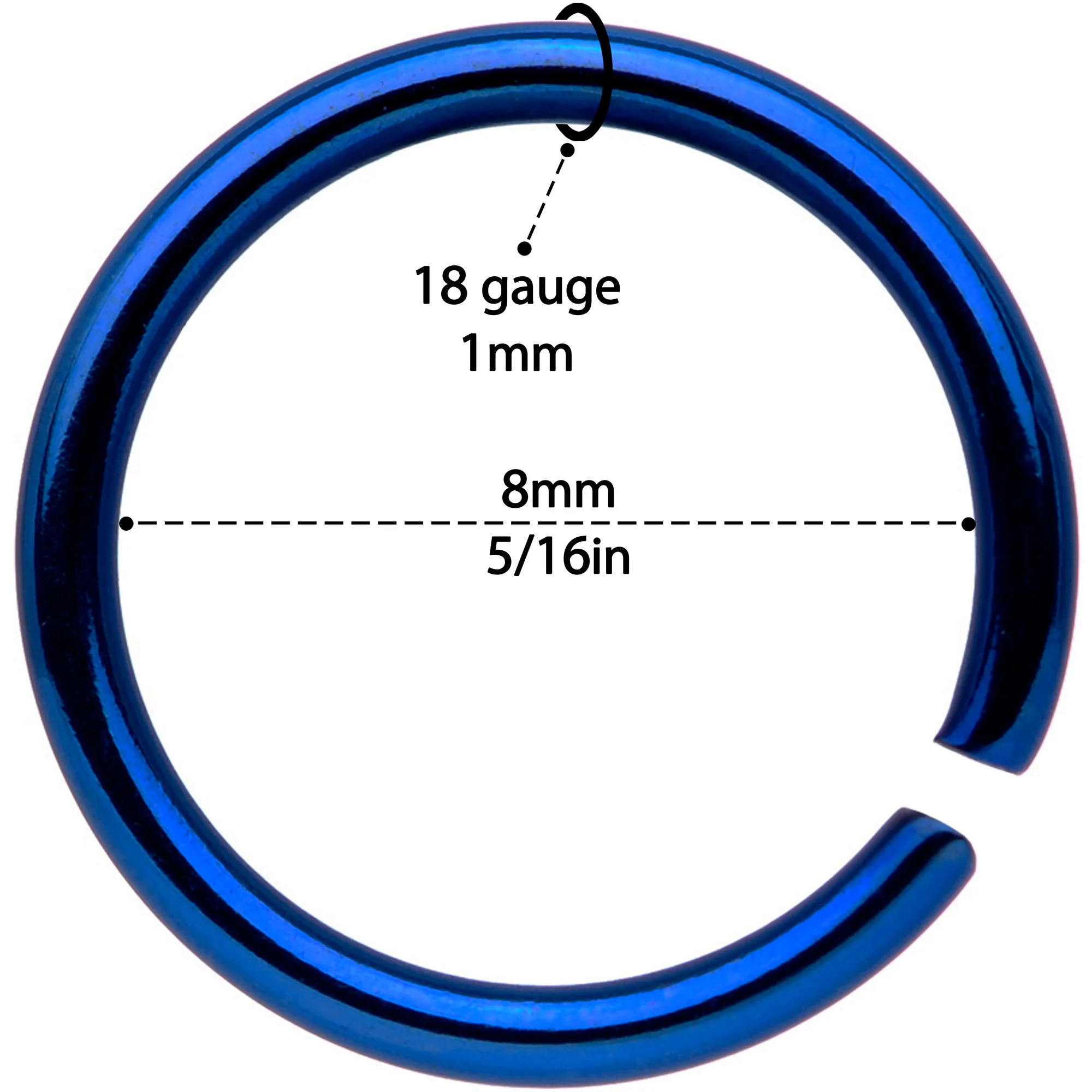 18G 5/16 Blue Tone Anodized Seamless Circular Ring Set of 12 - Image 4