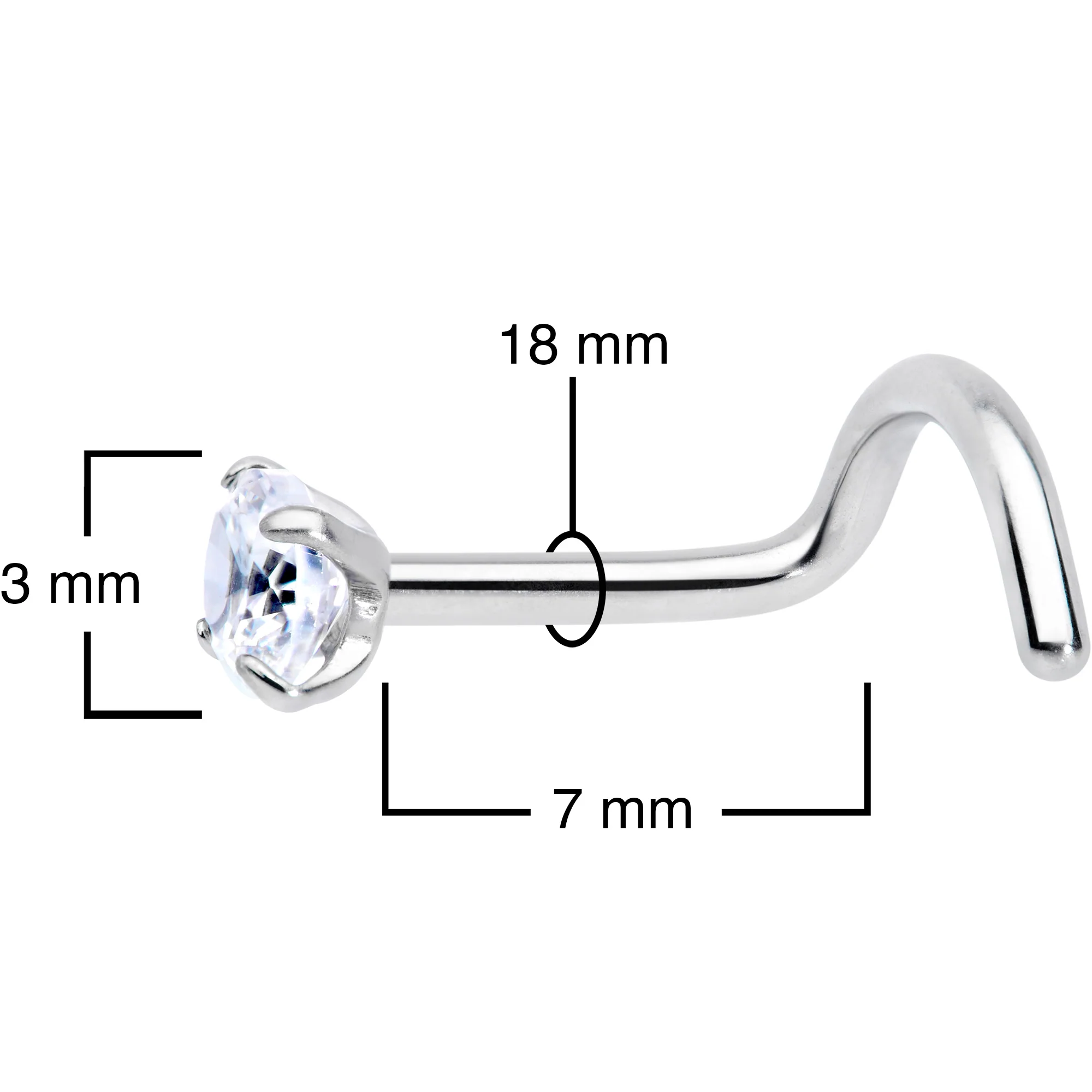 18G 5/16 Clear 3mm CZ Gem Grade 23 Titanium Left Side Nose Screw - Image 4