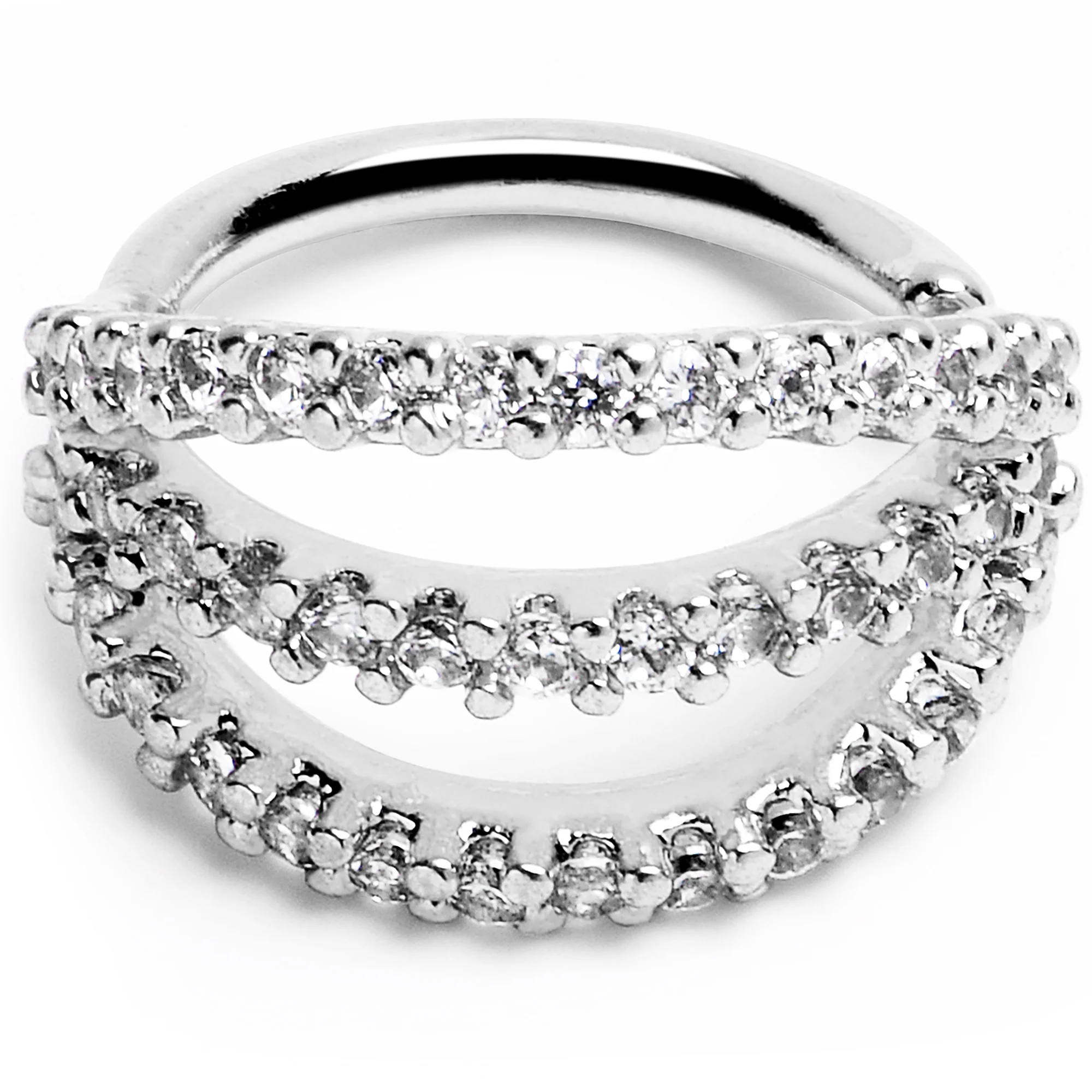 18G 5/16 Clear CZ Gem Faux Triple Hoop Closure Ring