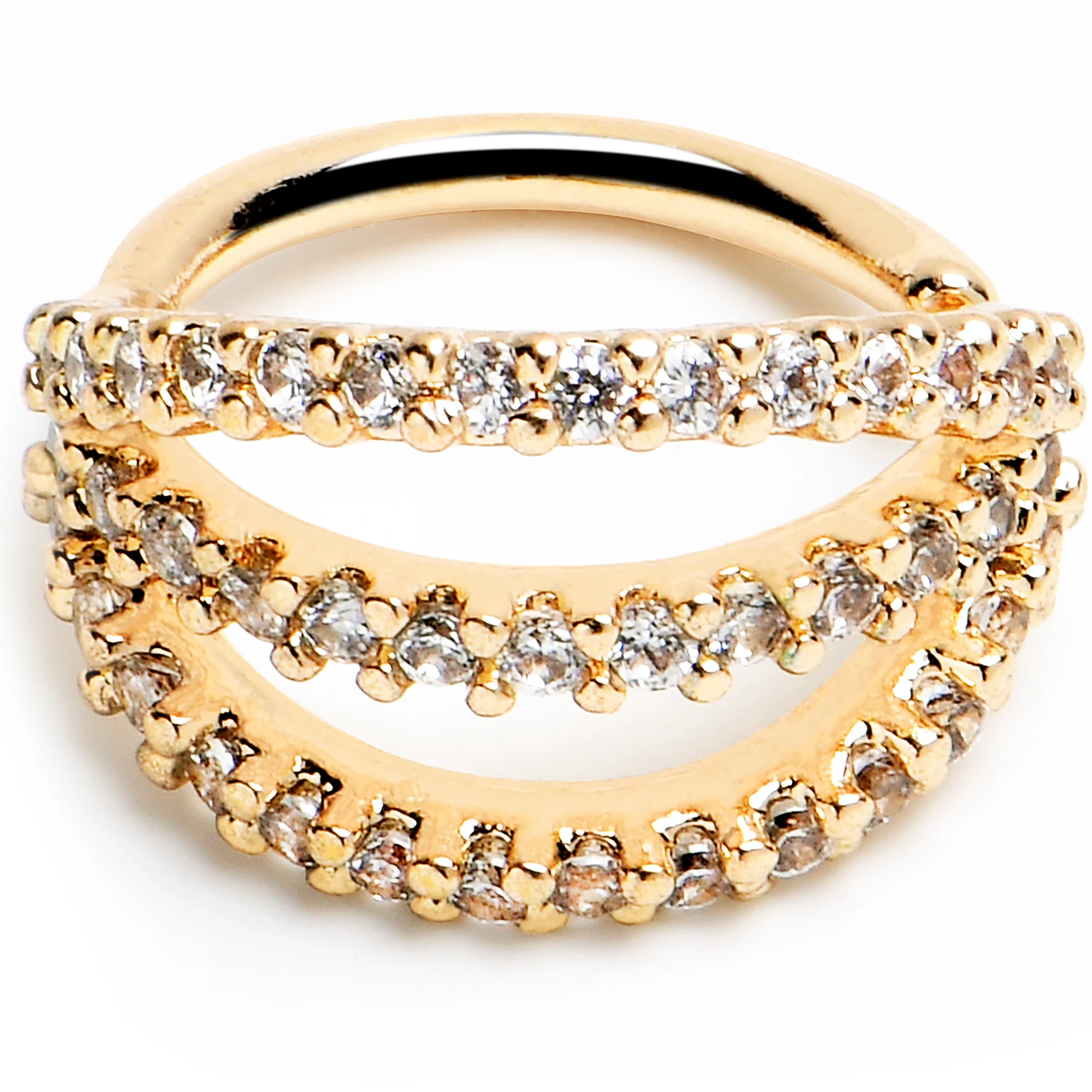 18G 5/16 Clear CZ Gem Gold Tone Faux Triple Hoop Closure Ring