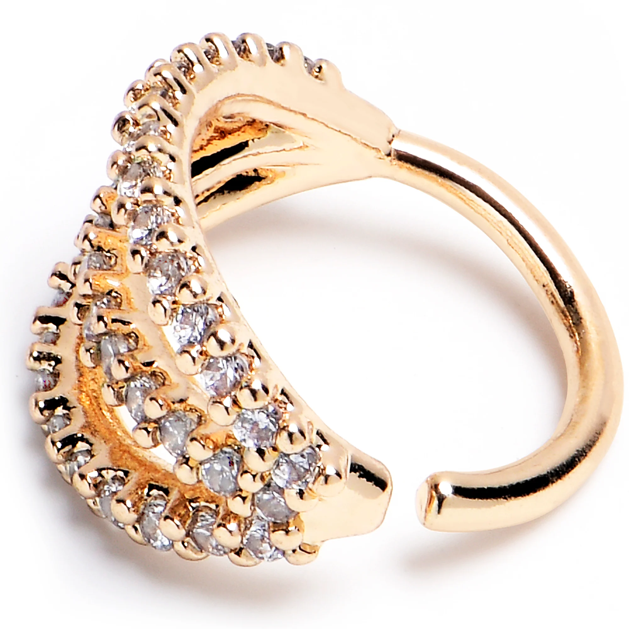 18G 5/16 Clear CZ Gem Gold Tone Faux Triple Hoop Closure Ring - Image 2