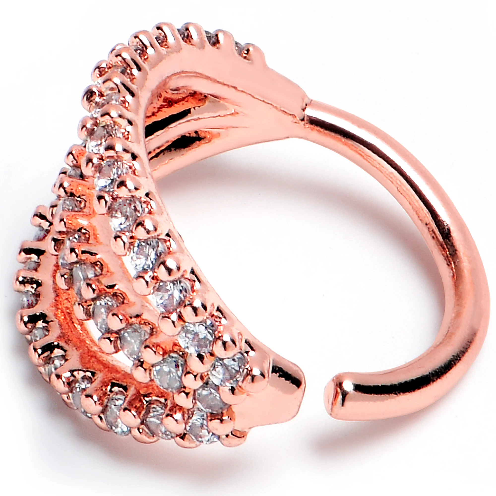 18G 5/16 Clear CZ Gem Rose Gold Tone Faux Triple Hoop Closure Ring - Image 2