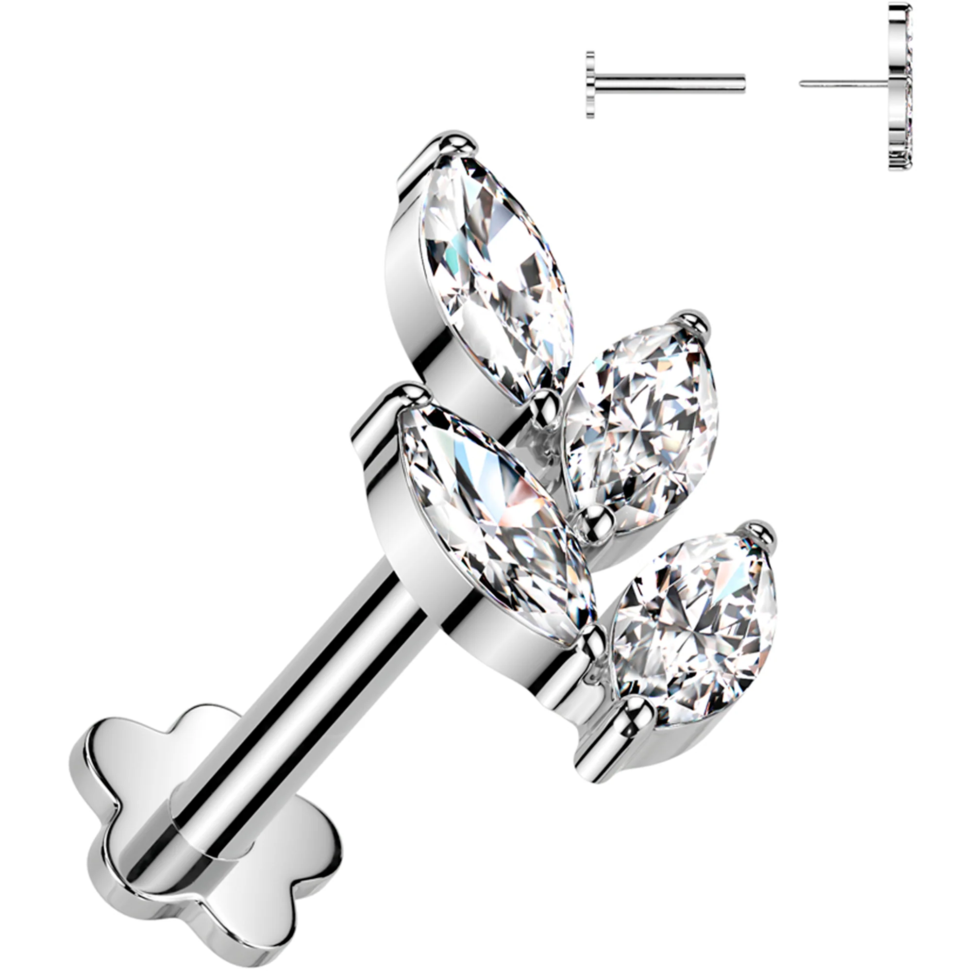 18G 5/16 Clear CZ Gem Vine Medical Grade Titanium Reversible Flat Back Earring