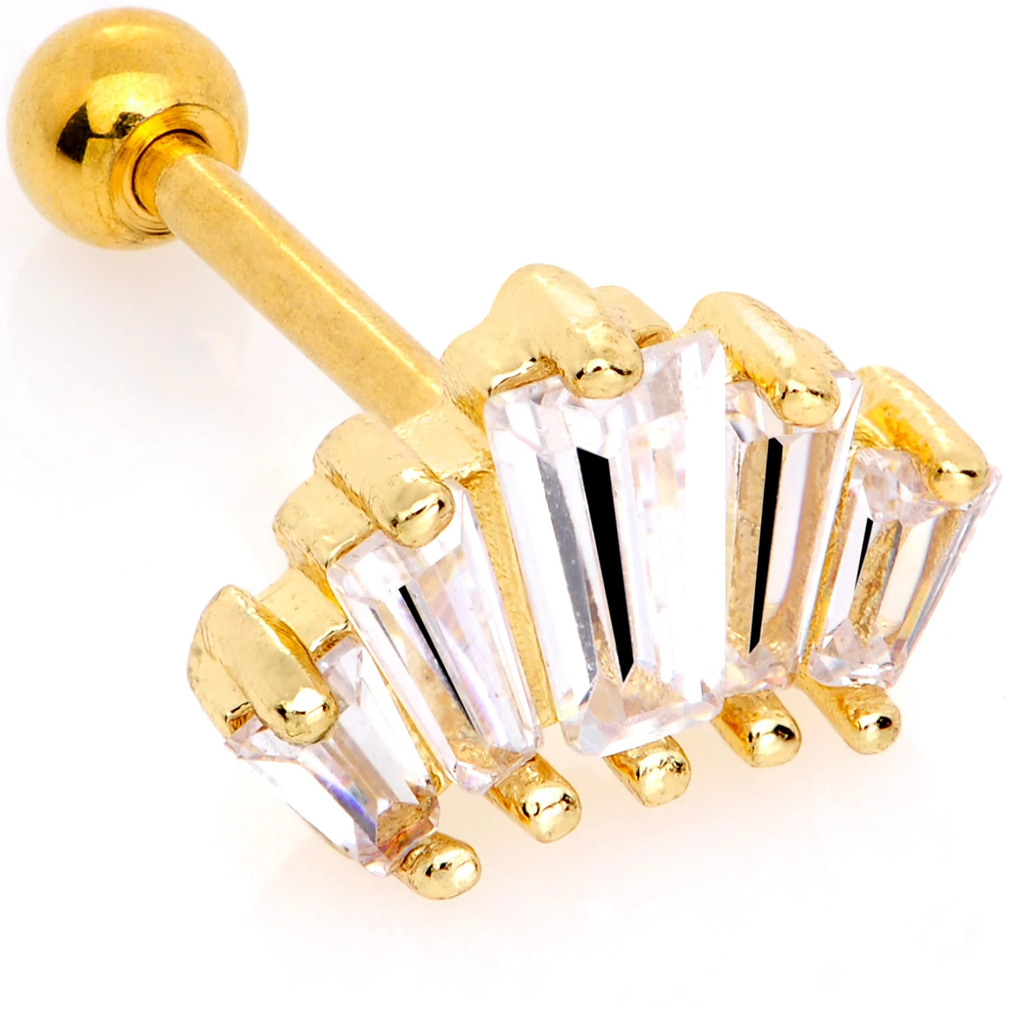 18G 5/16 Clear CZ Gold Tone Crown Cartilage Tragus Earring - Image 4