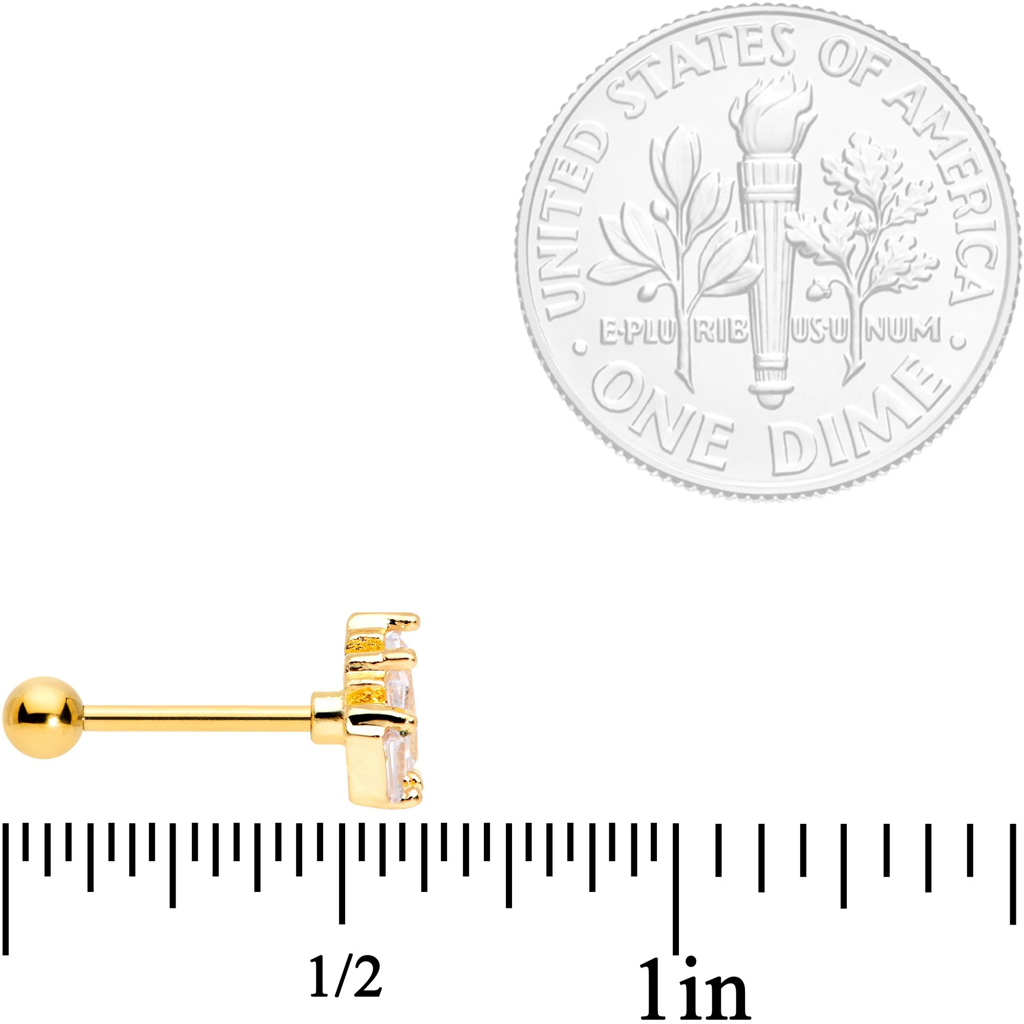 18G 5/16 Clear CZ Gold Tone Crown Cartilage Tragus Earring - Image 5