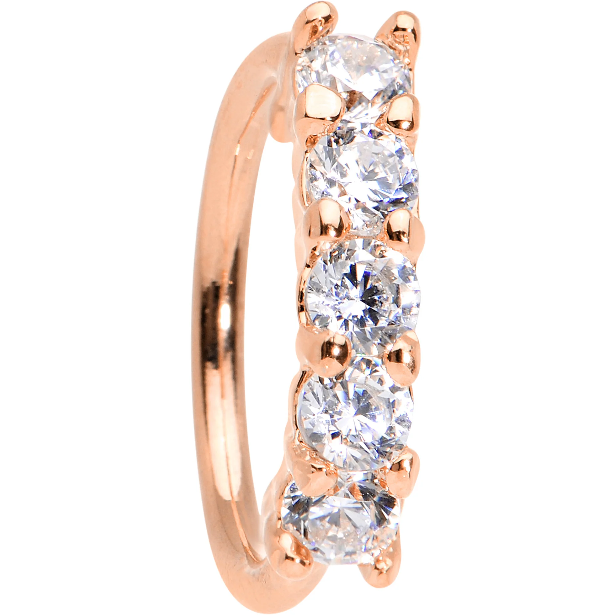18G 5/16 Clear CZ Rose Gold IP Quintet Seamless Circular Ring - Image 2