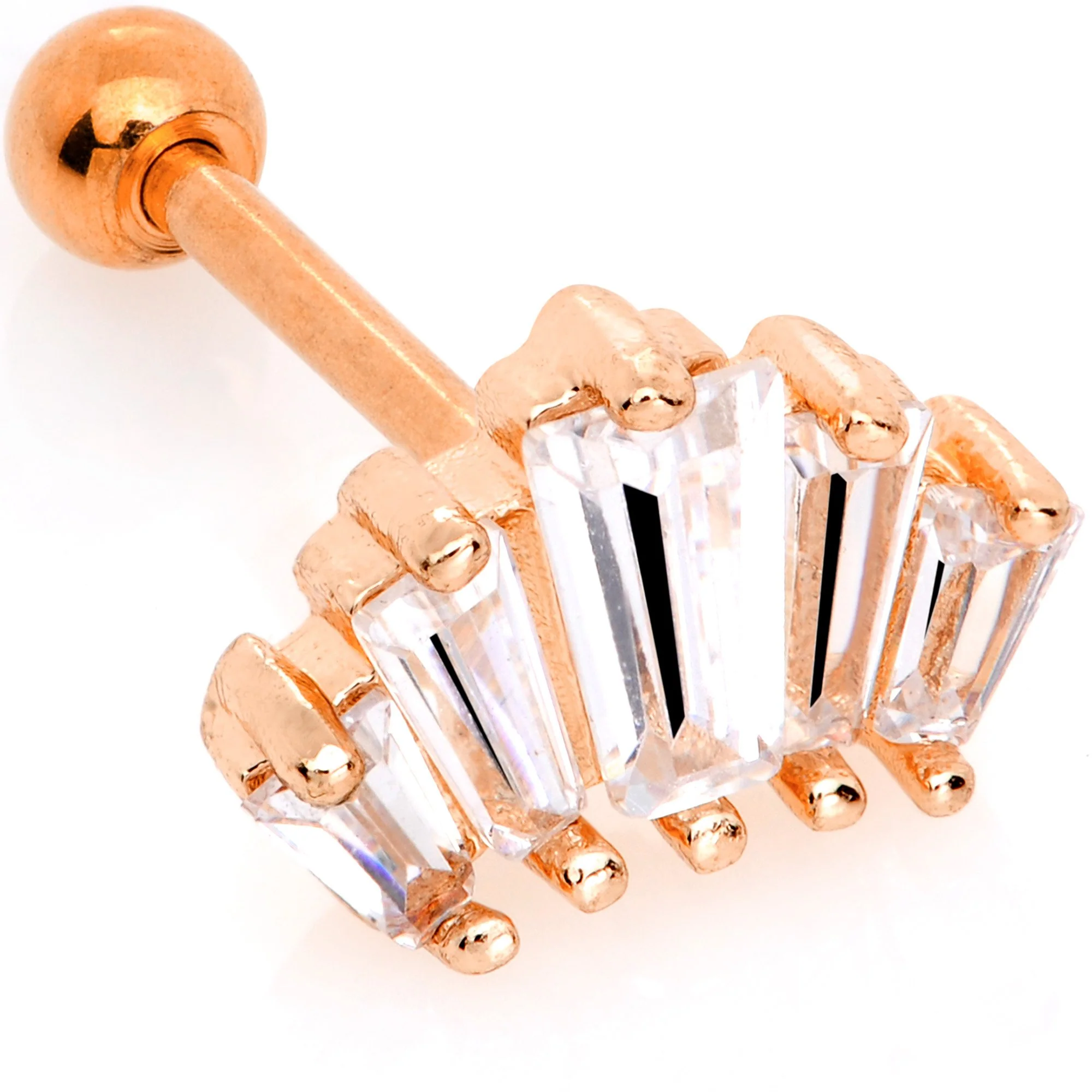 18G 5/16 Clear CZ Rose Gold Tone Crown Cartilage Tragus Earring - Image 4