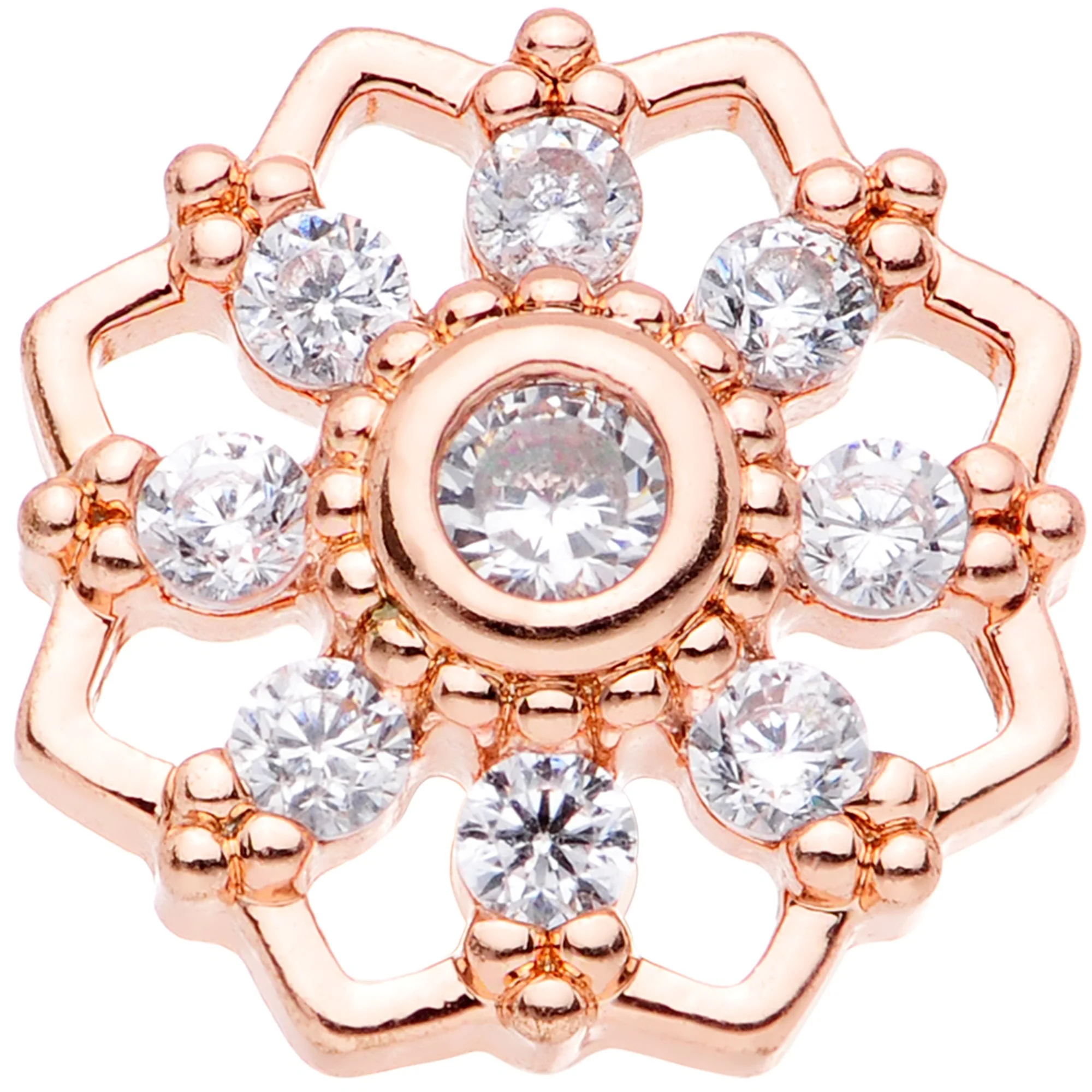 18G 5/16 Clear Gem Rose Gold Tone Snowflake Cartilage Tragus - Image 2