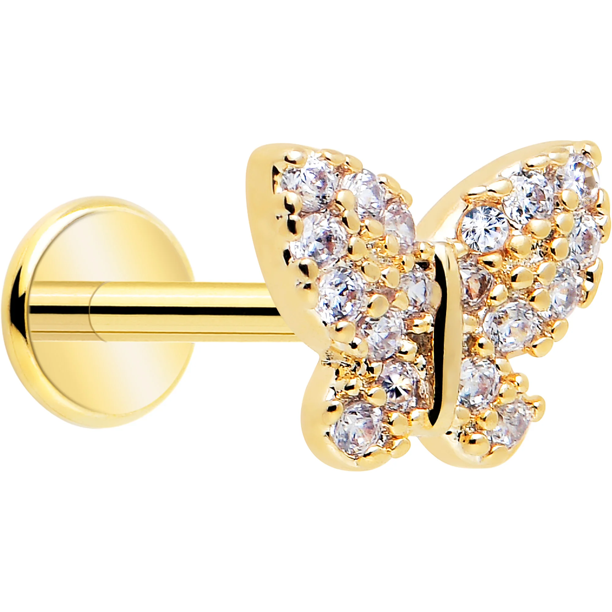18G 5/16 CZ Gem Butterfly Paved Threadless Push In Labret Tragus - Image 2