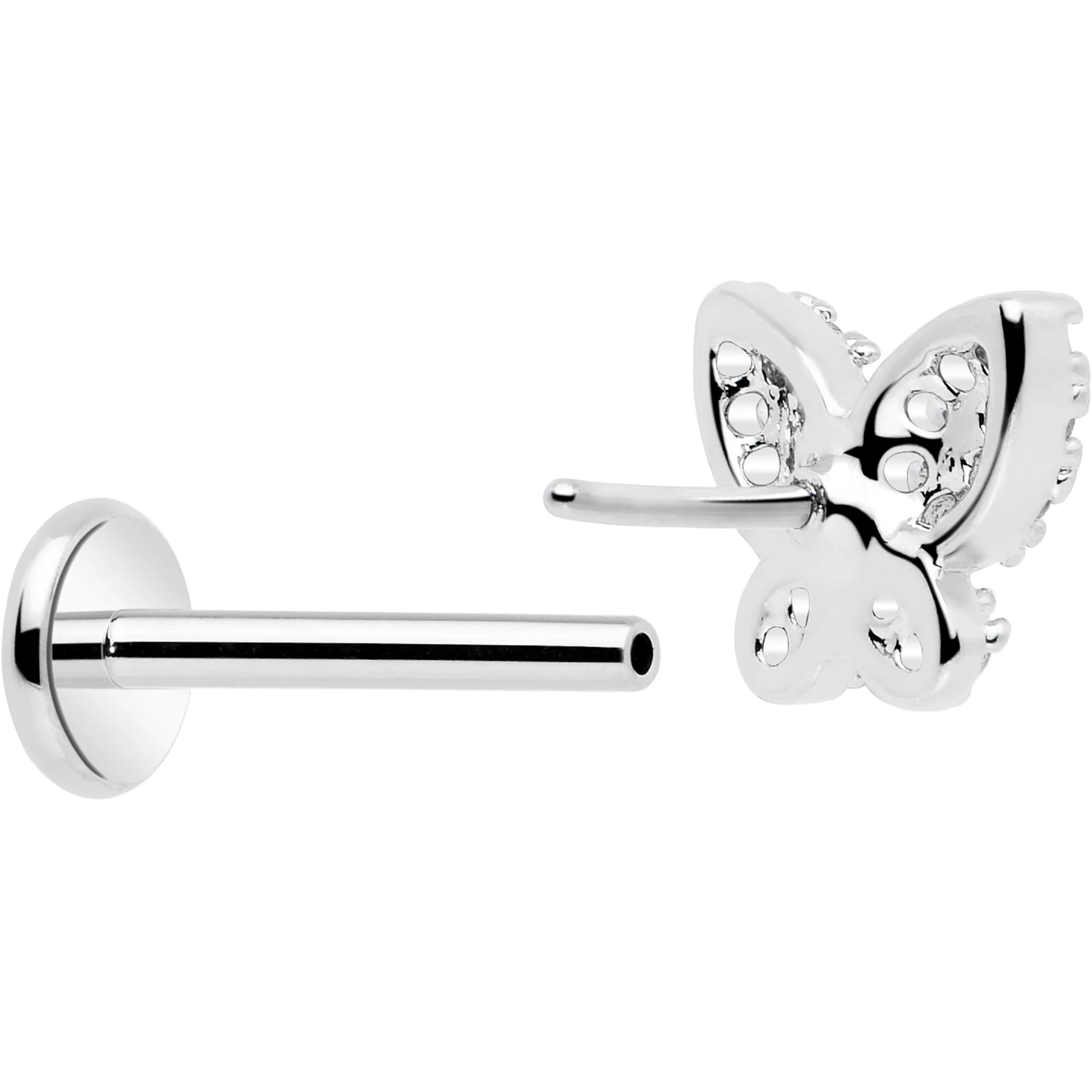 18G 5/16 CZ Gem Butterfly Paved Threadless Push In Labret Tragus - Image 3