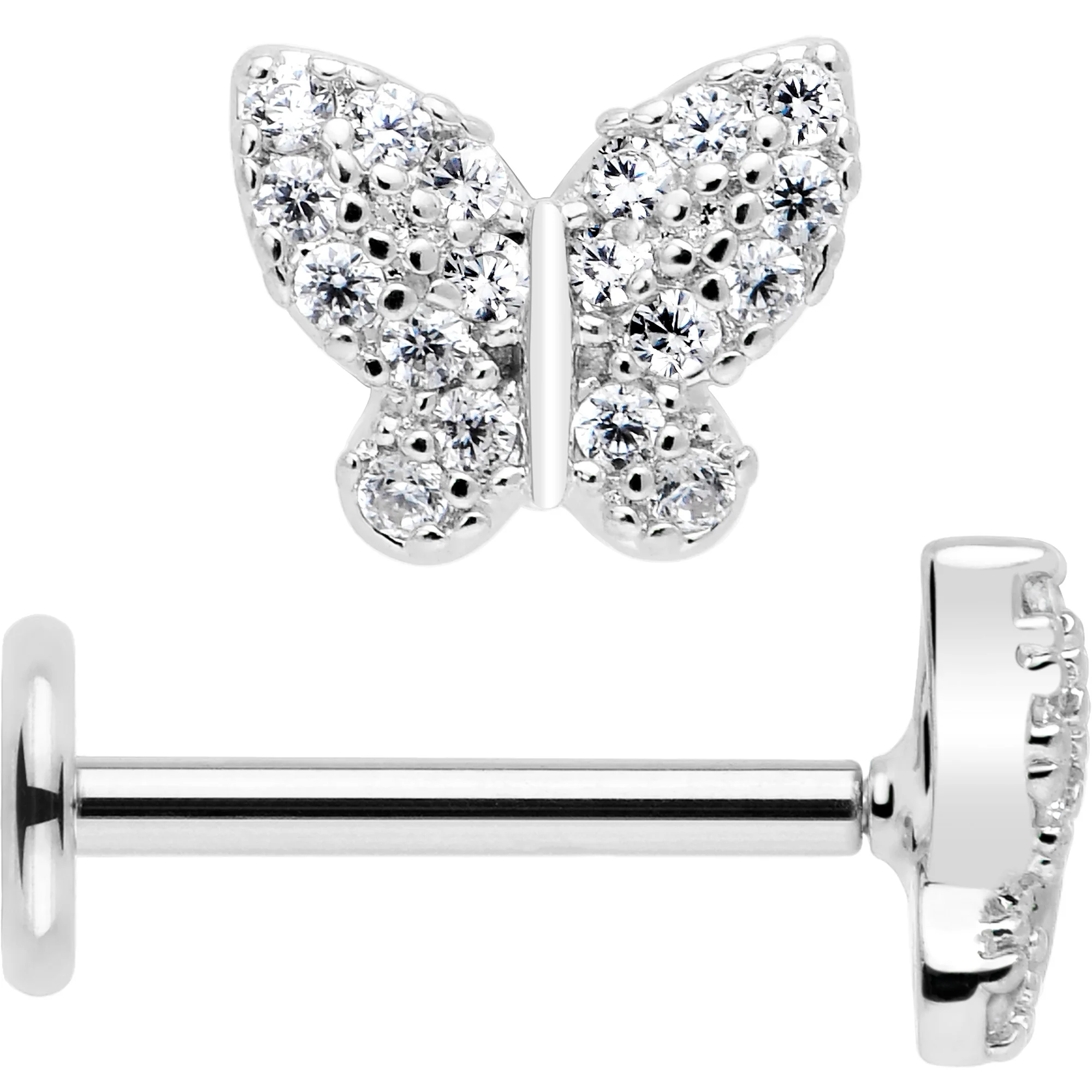 18G 5/16 CZ Gem Butterfly Paved Threadless Push In Labret Tragus - Image 6