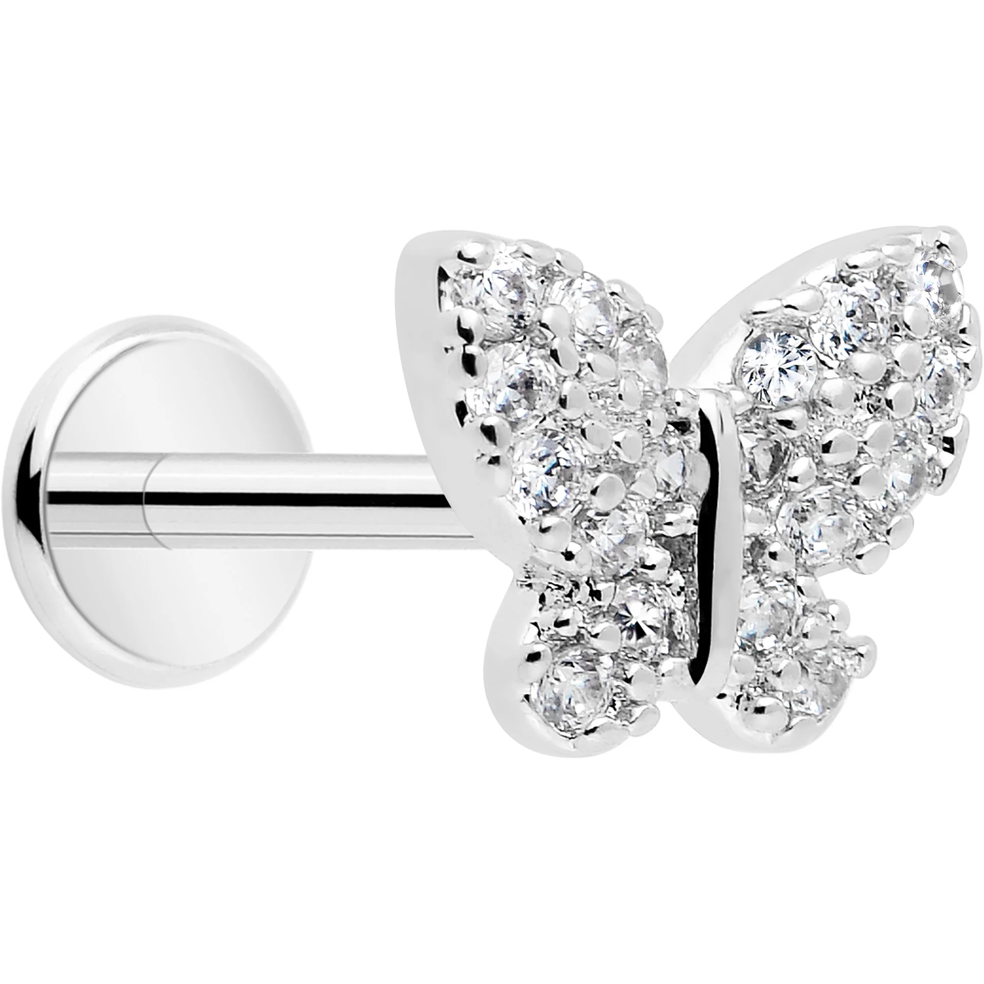 18G 5/16 CZ Gem Butterfly Paved Threadless Push In Labret Tragus - Image 7