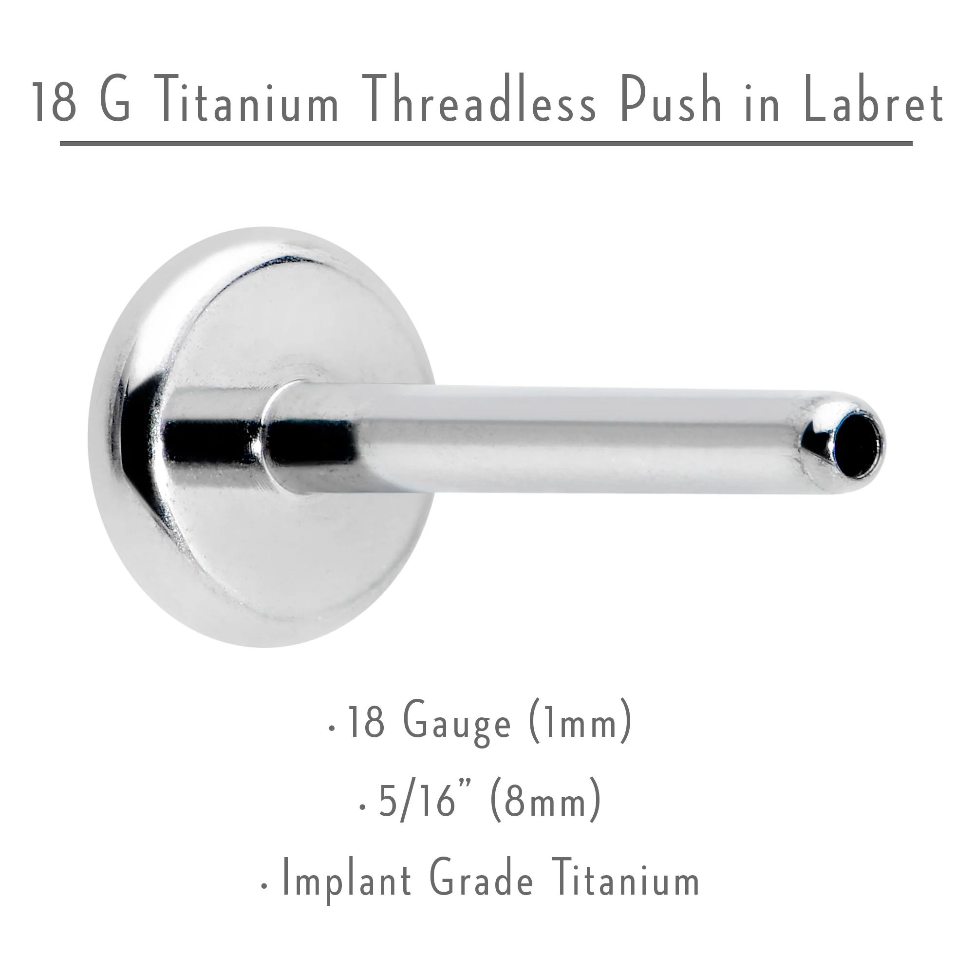 18G 5/16 G23 Titanium Threadless Post Only Labret Tragus Nose - Image 3