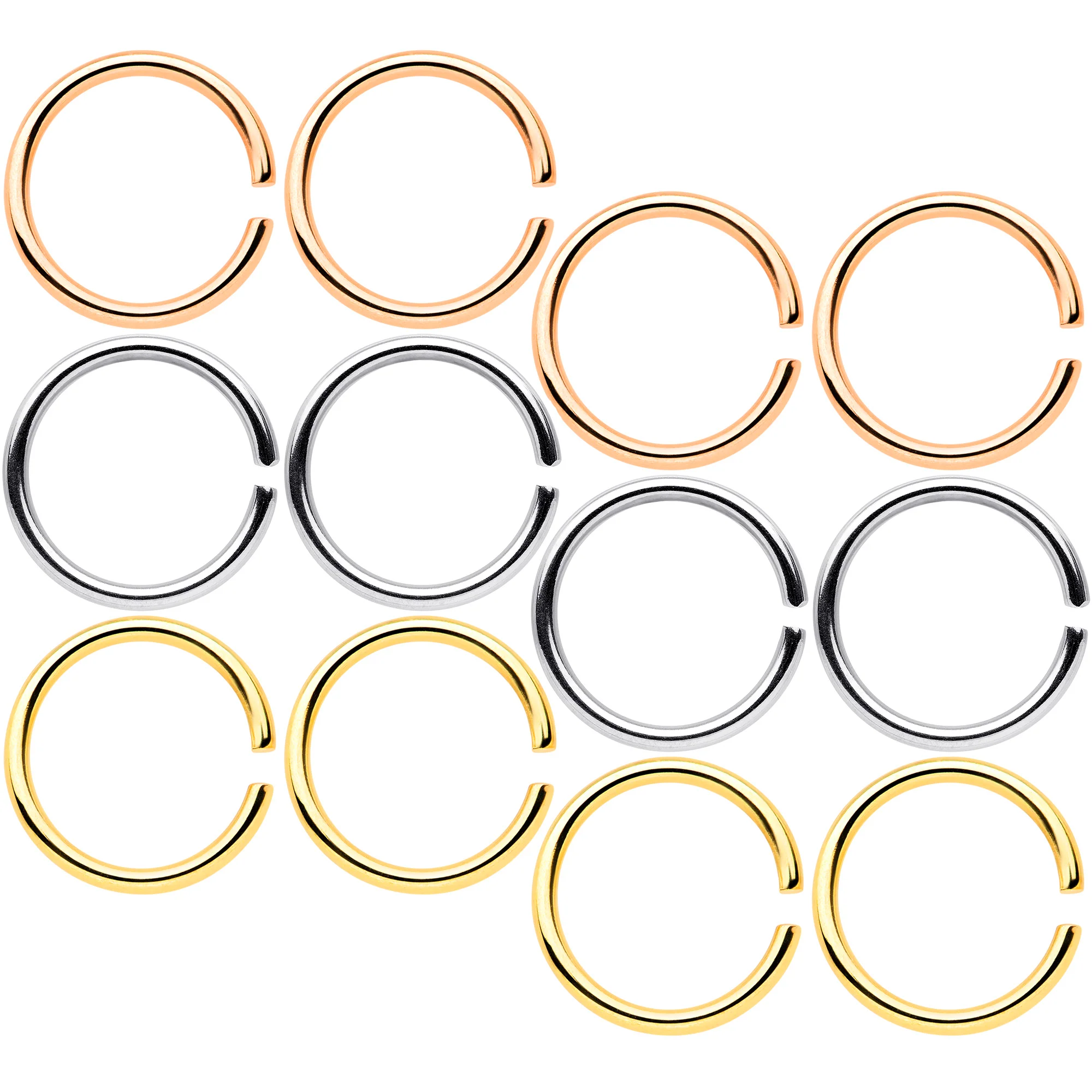 18G 5/16 Gold Tone Rose Gold Tone Anodized Seamless Circular Ring Set of 12