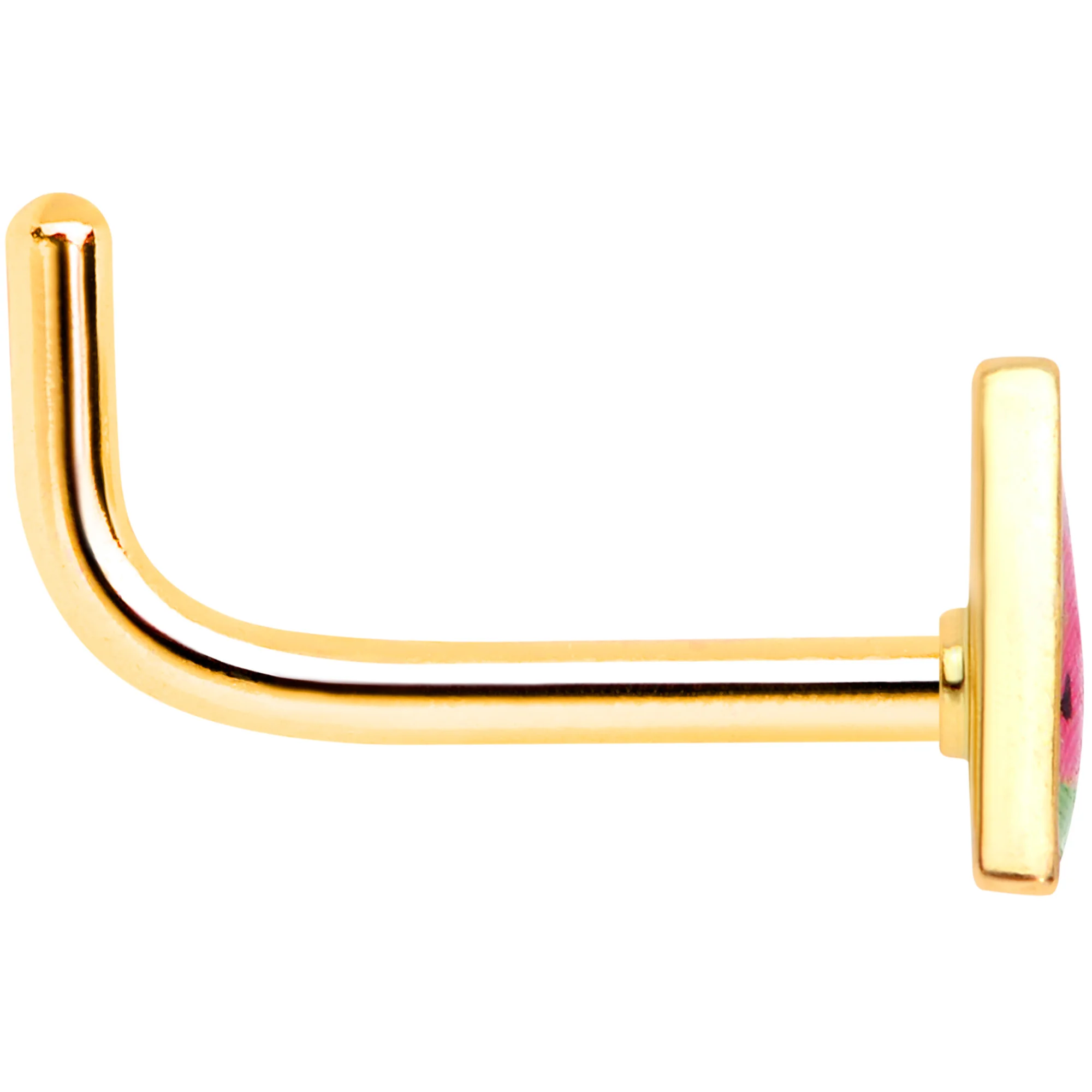 18G 5/16 Gold Tone Watermelon L Shaped Nose Ring - Image 4