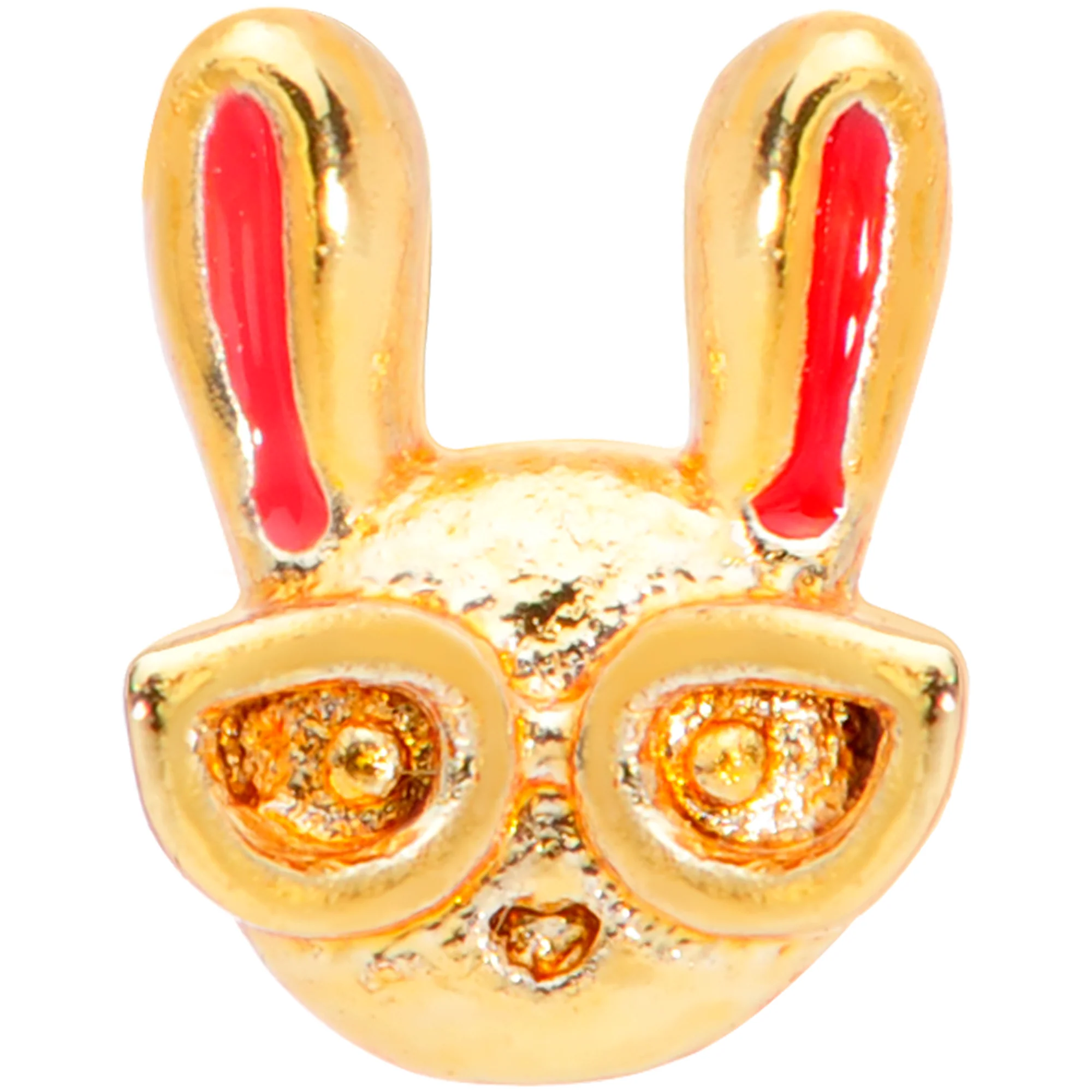 18G 5/16 Pink Gold Tone Nerdy Easter Bunny L Shaped Nose Ring - Image 2