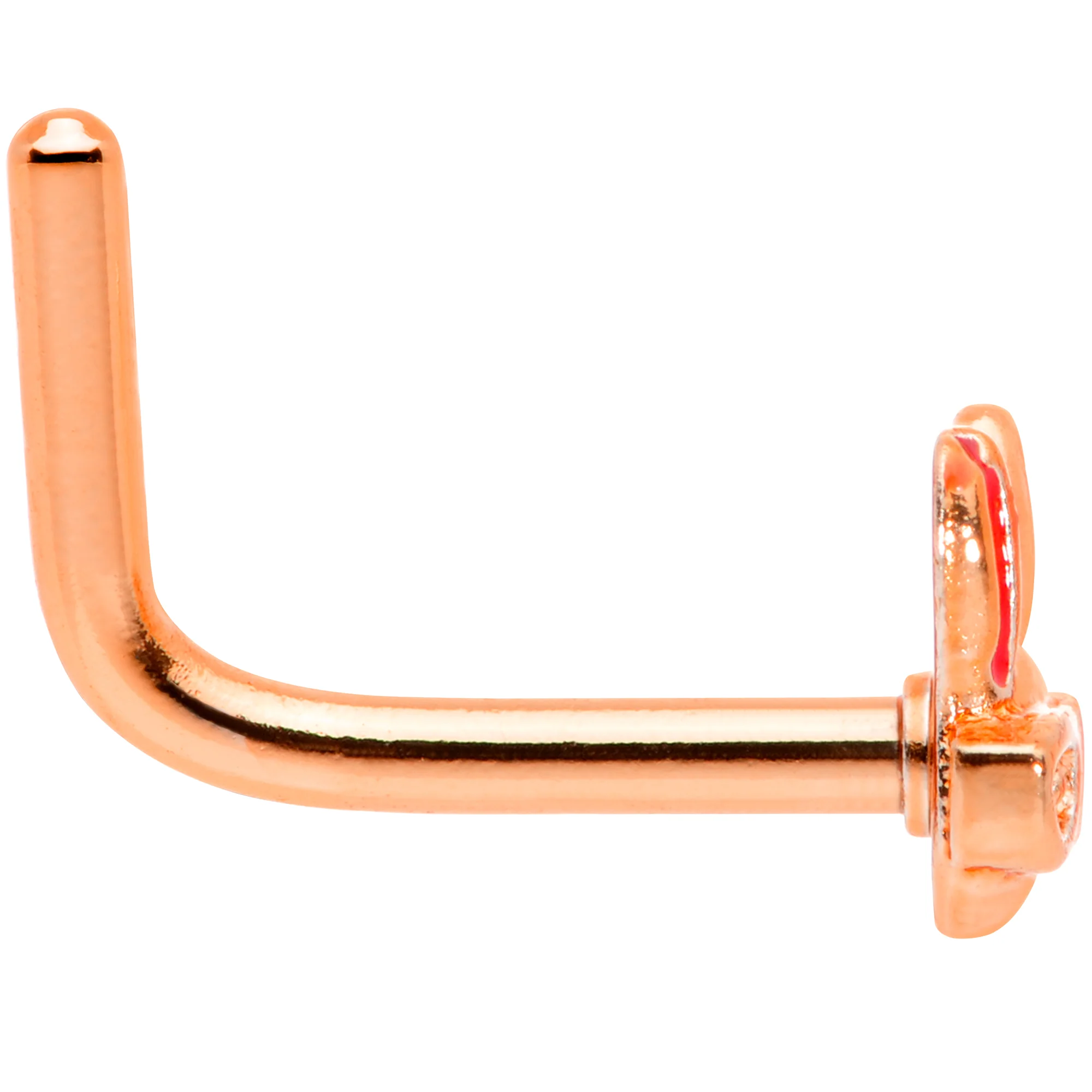 18G 5/16 Pink Rose Gold Tone Nerdy Easter Bunny L Shaped Nose Ring - Image 3