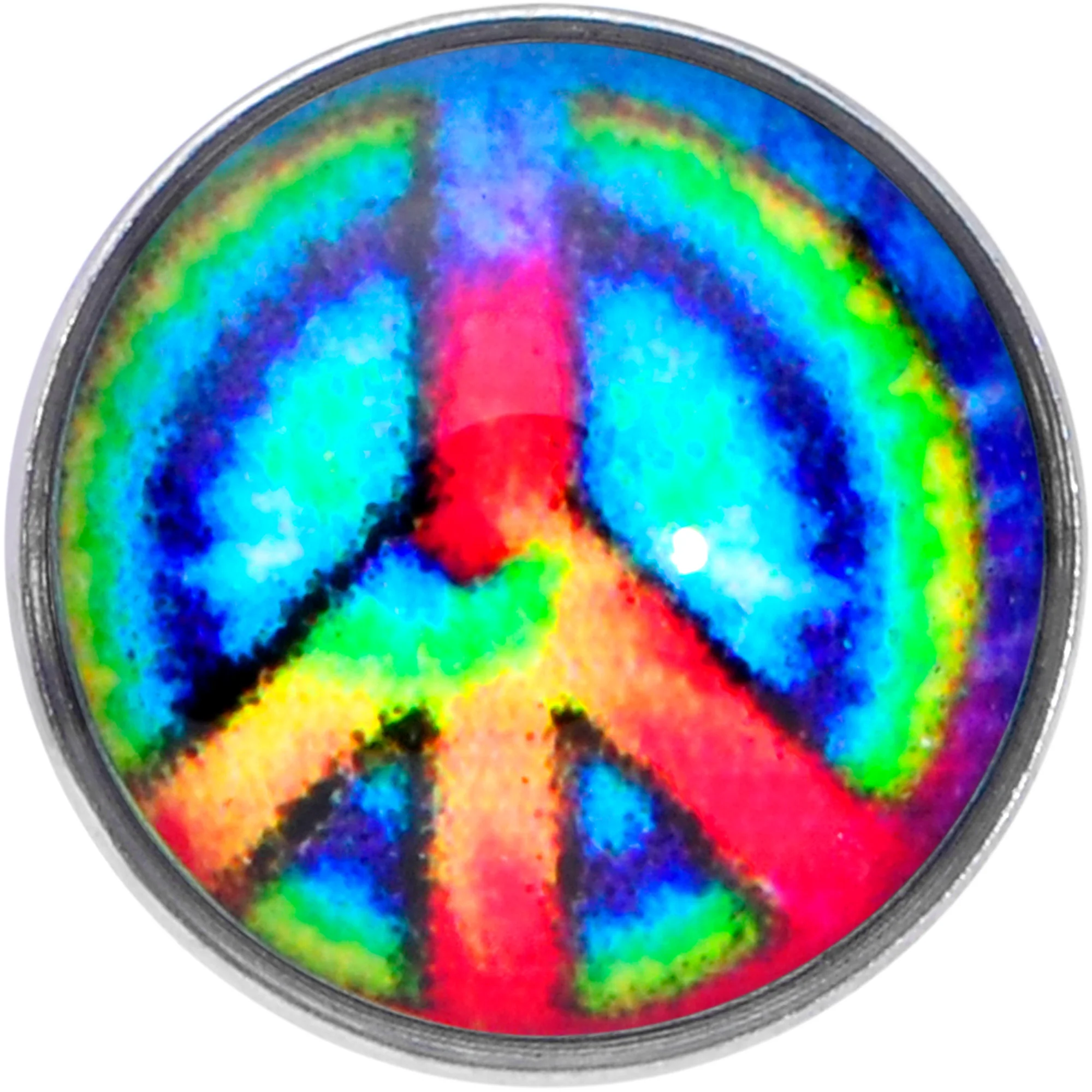 18G 5/16 Rainbow Tie Dye Peace Sign Nose Hoop - Image 2