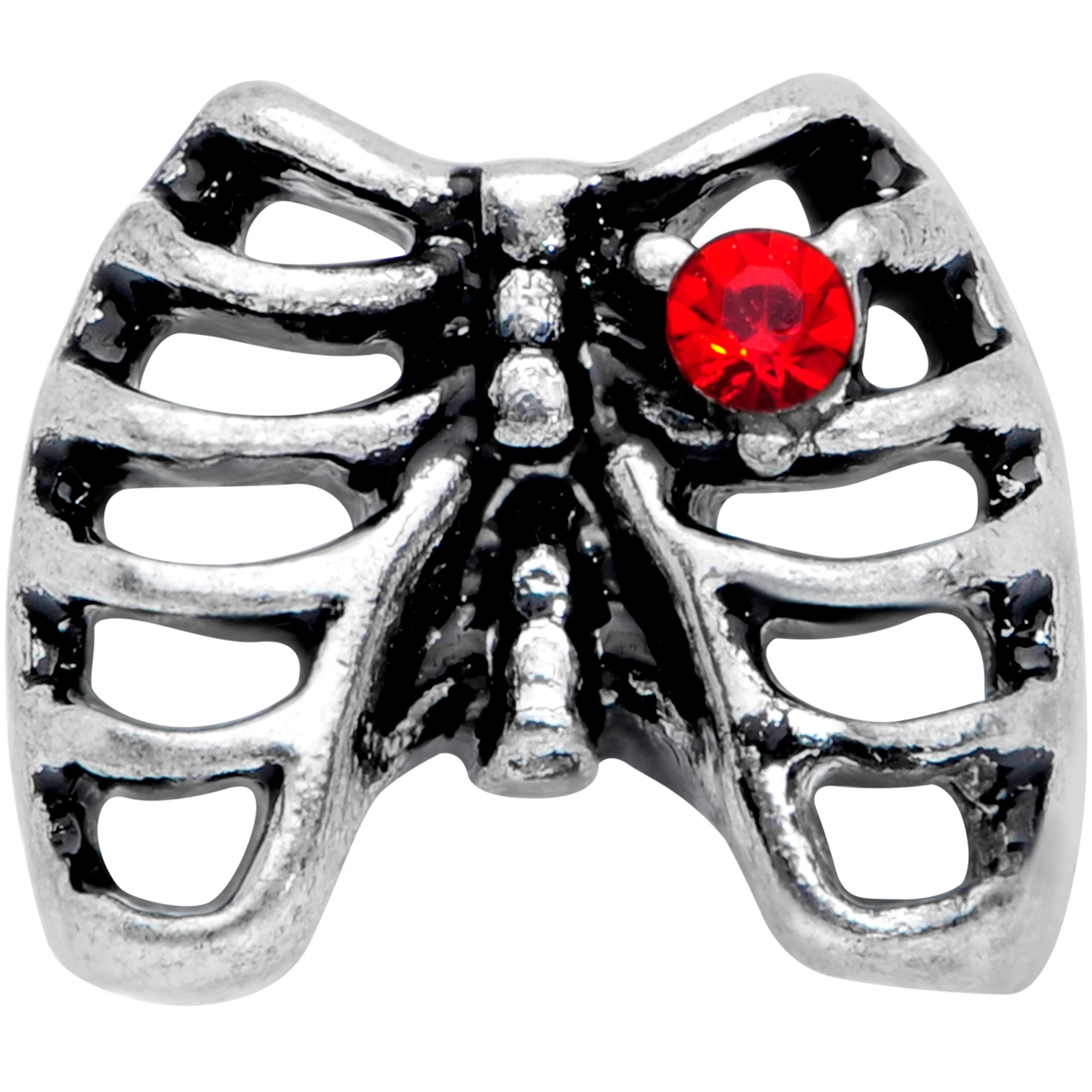 18G 5/16 Red CZ Gem Heart Skeleton Ribs Halloween Nose Screw - Image 2