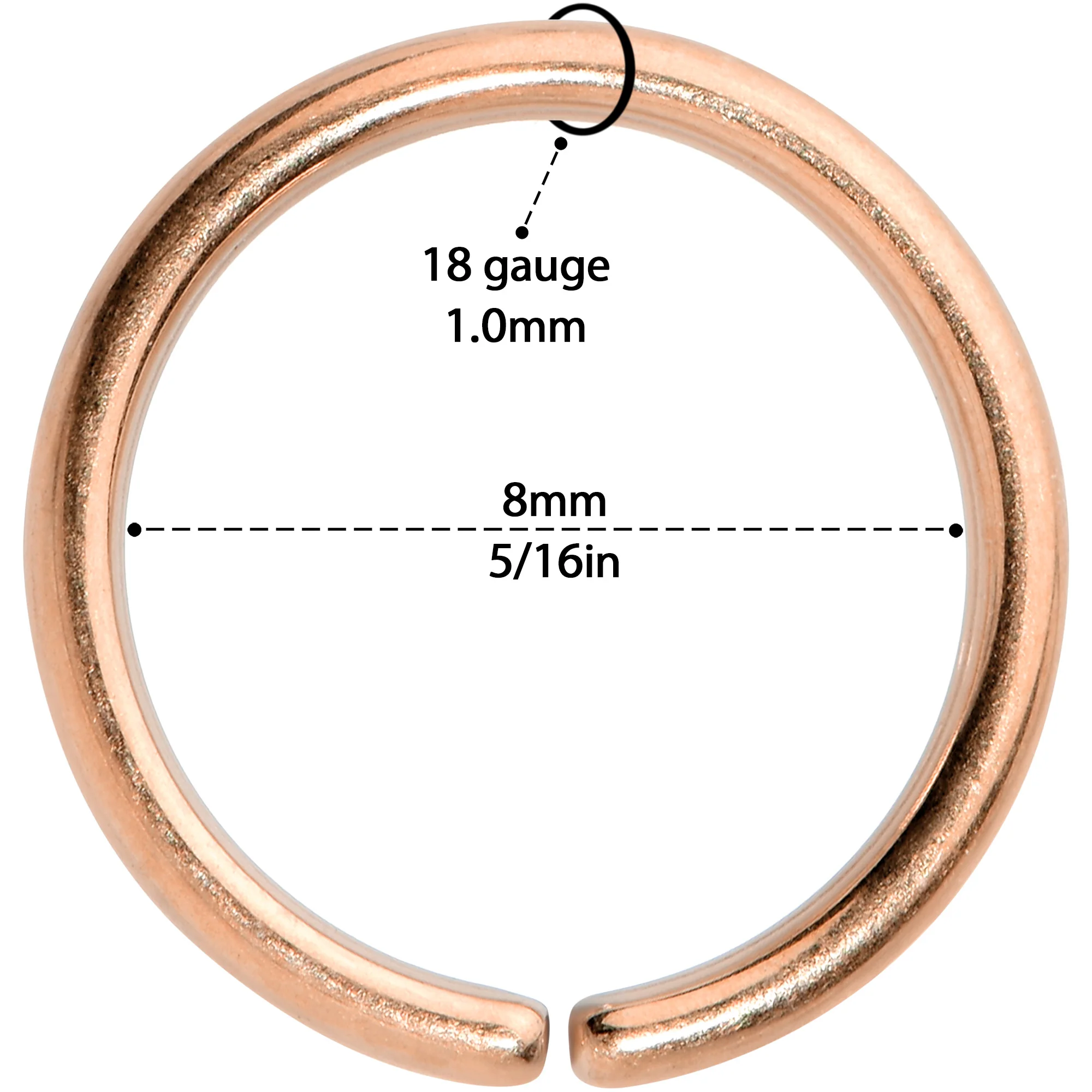 18G 5/16 Rose Gold Hue PVD Grade 23 Titanium Bendable Hoop Ring - Image 3