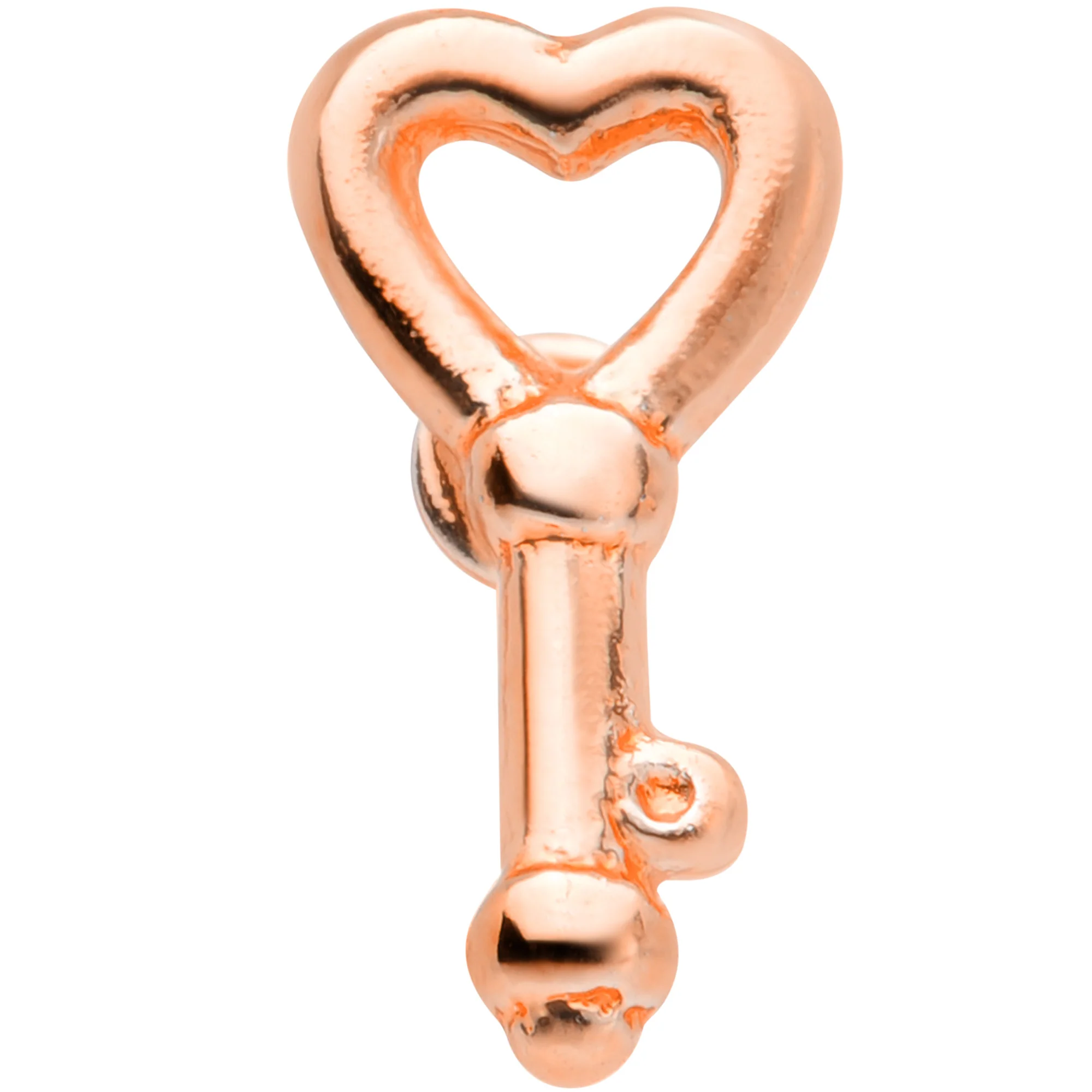18G 5/16 Rose Gold Tone Key to Your Heart L Shaped Nose Ring - Image 2