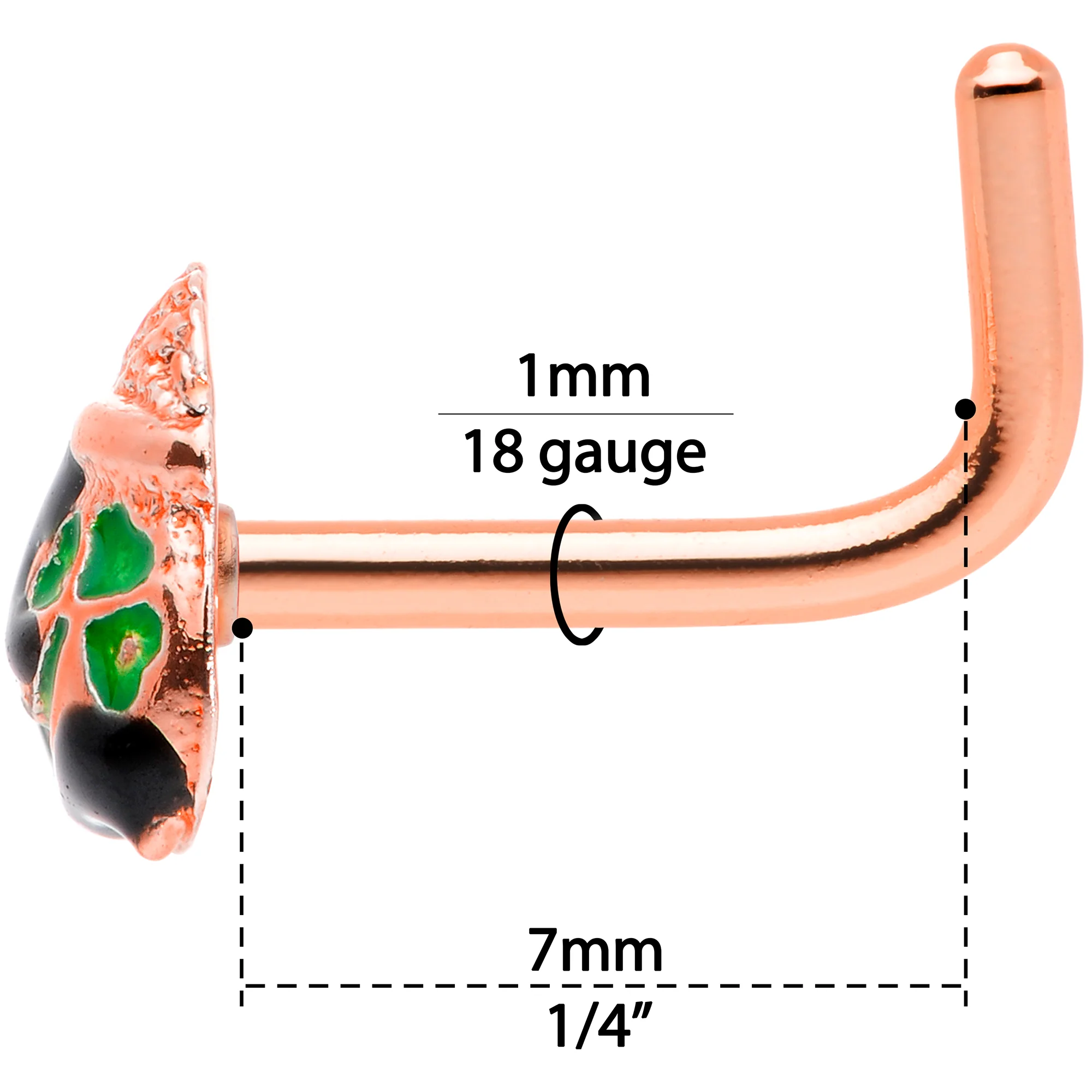 18G 5/16 Rose Gold Tone Pot O Gold L Shaped Nose Ring - Image 6