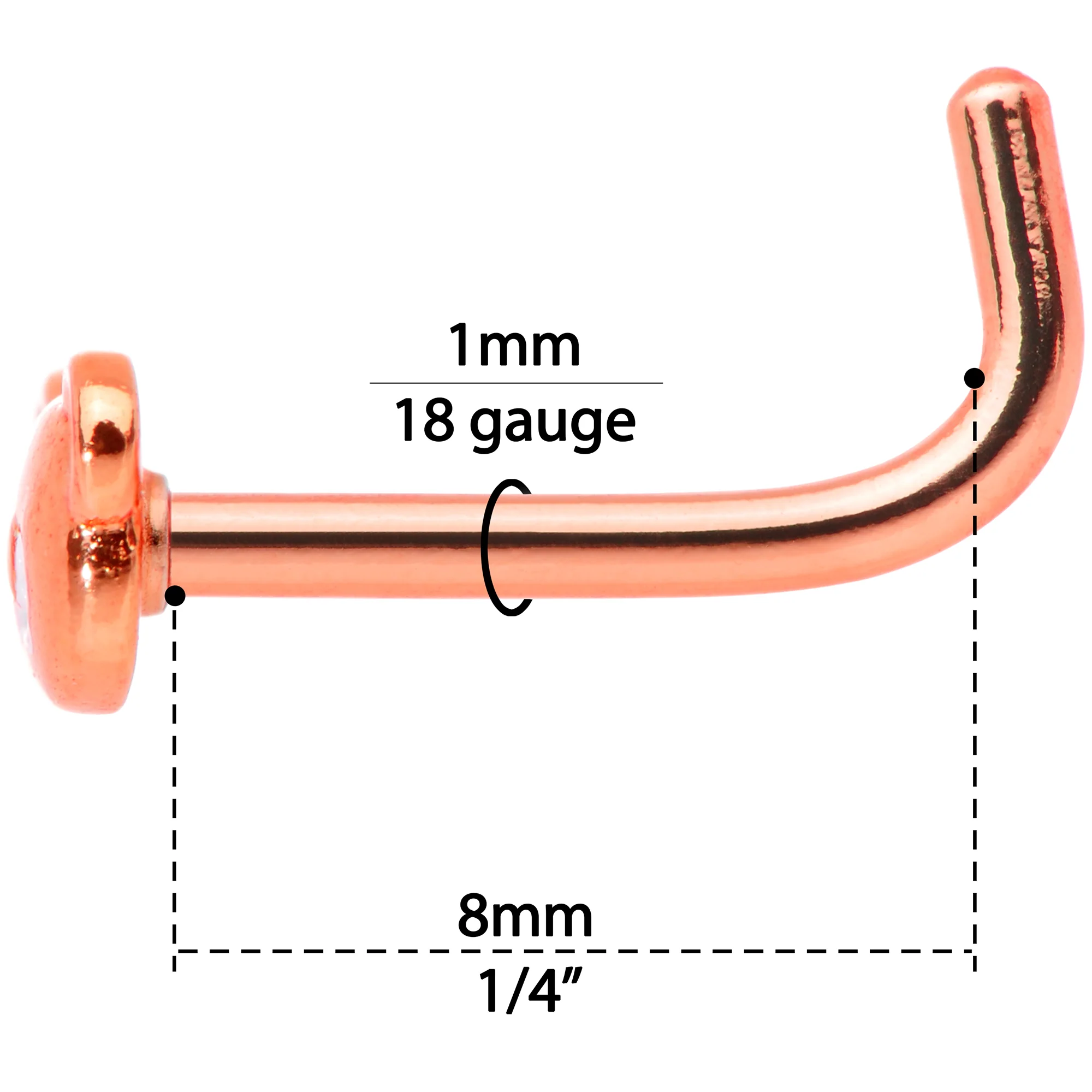 18G 5/16 Rose Gold Tone Tiny Teddy Bear L Shaped Nose Ring - Image 6