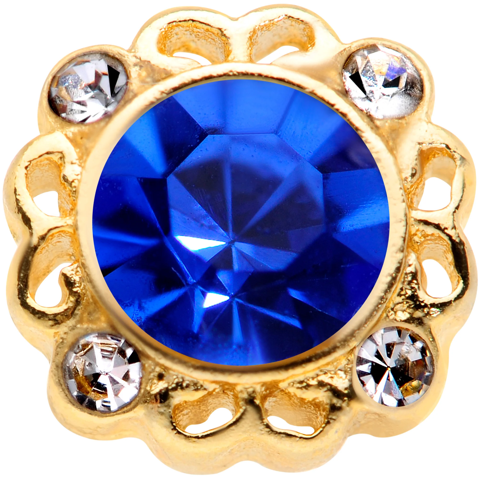 18G 5/16 Clear Blue Gem Gold Tone Regal L Shaped Nose Ring - Image 2