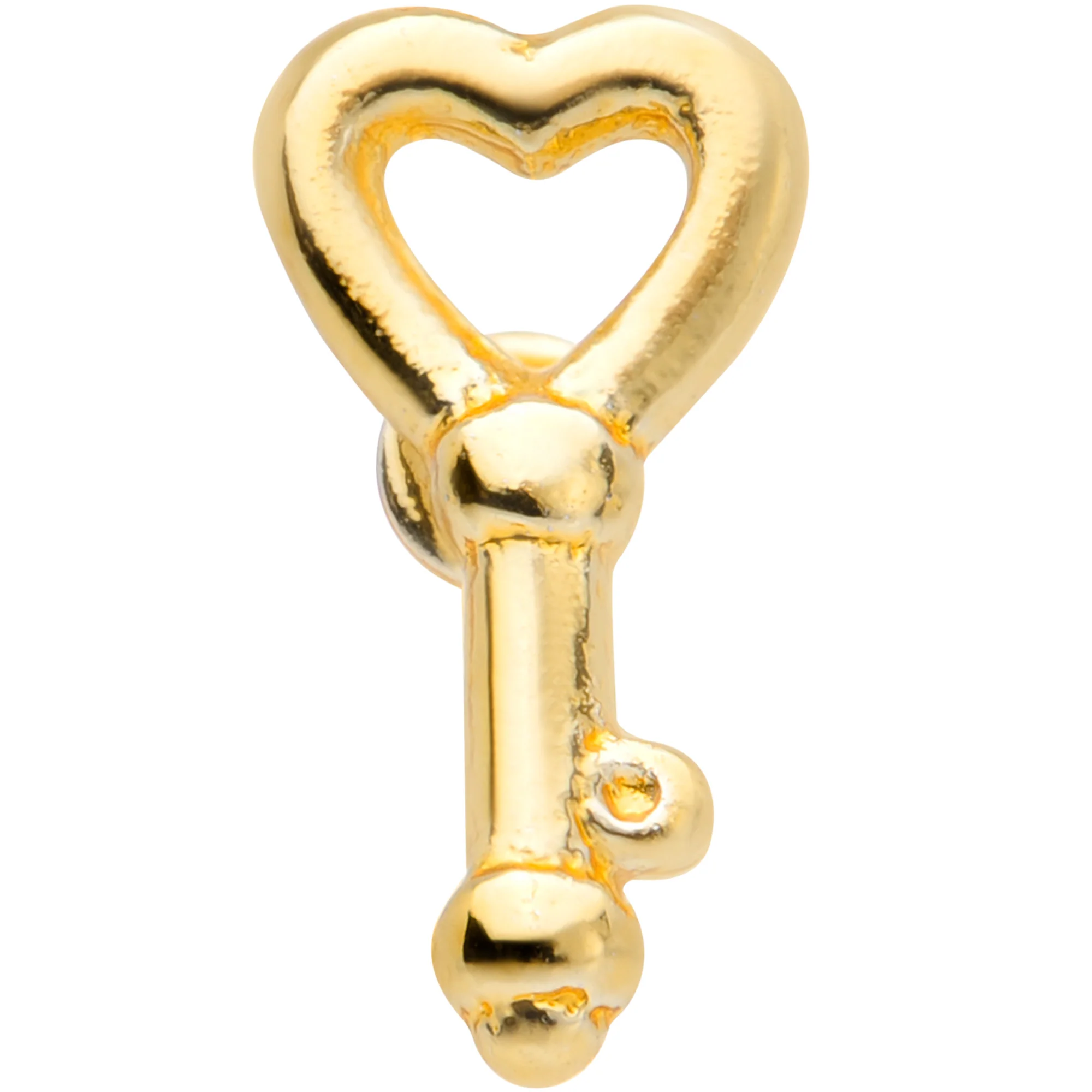 18G 5/16 Gold Tone Key to Your Heart L Shaped Nose Ring - Image 2