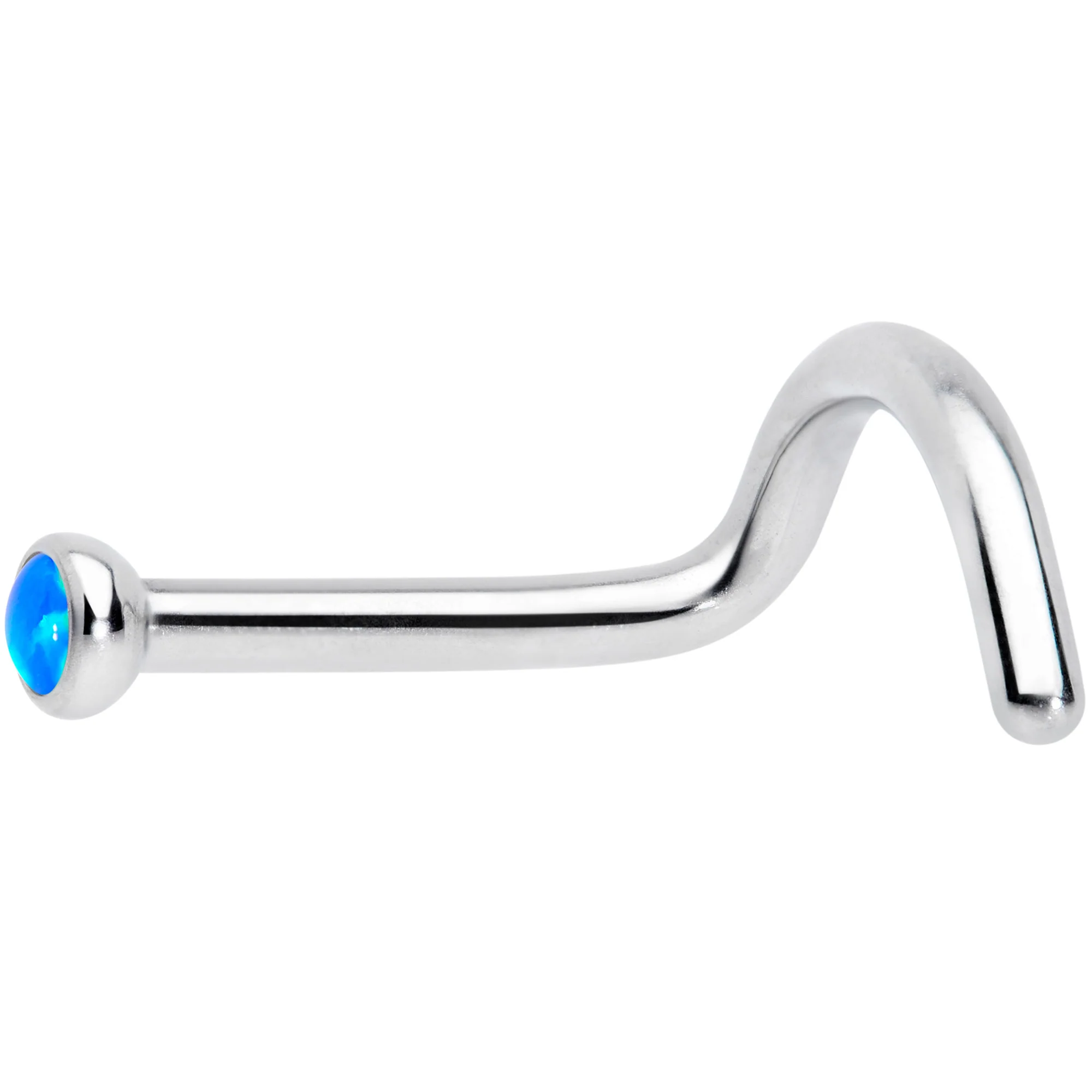 18G 7mm Blue 2mm Synthetic Opal Titanium Left Nose Ring Screw - Image 2