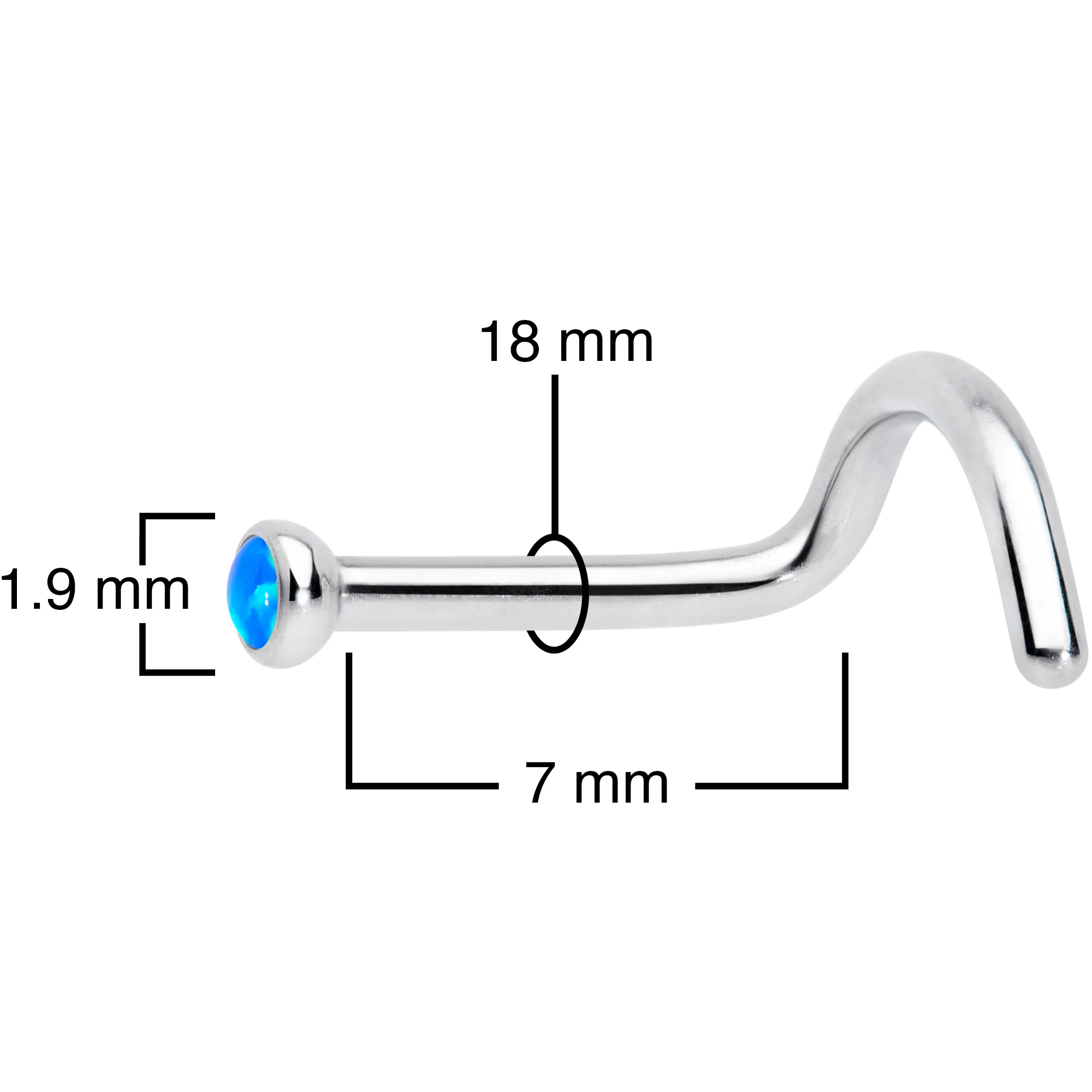 18G 7mm Blue 2mm Synthetic Opal Titanium Left Nose Ring Screw - Image 4