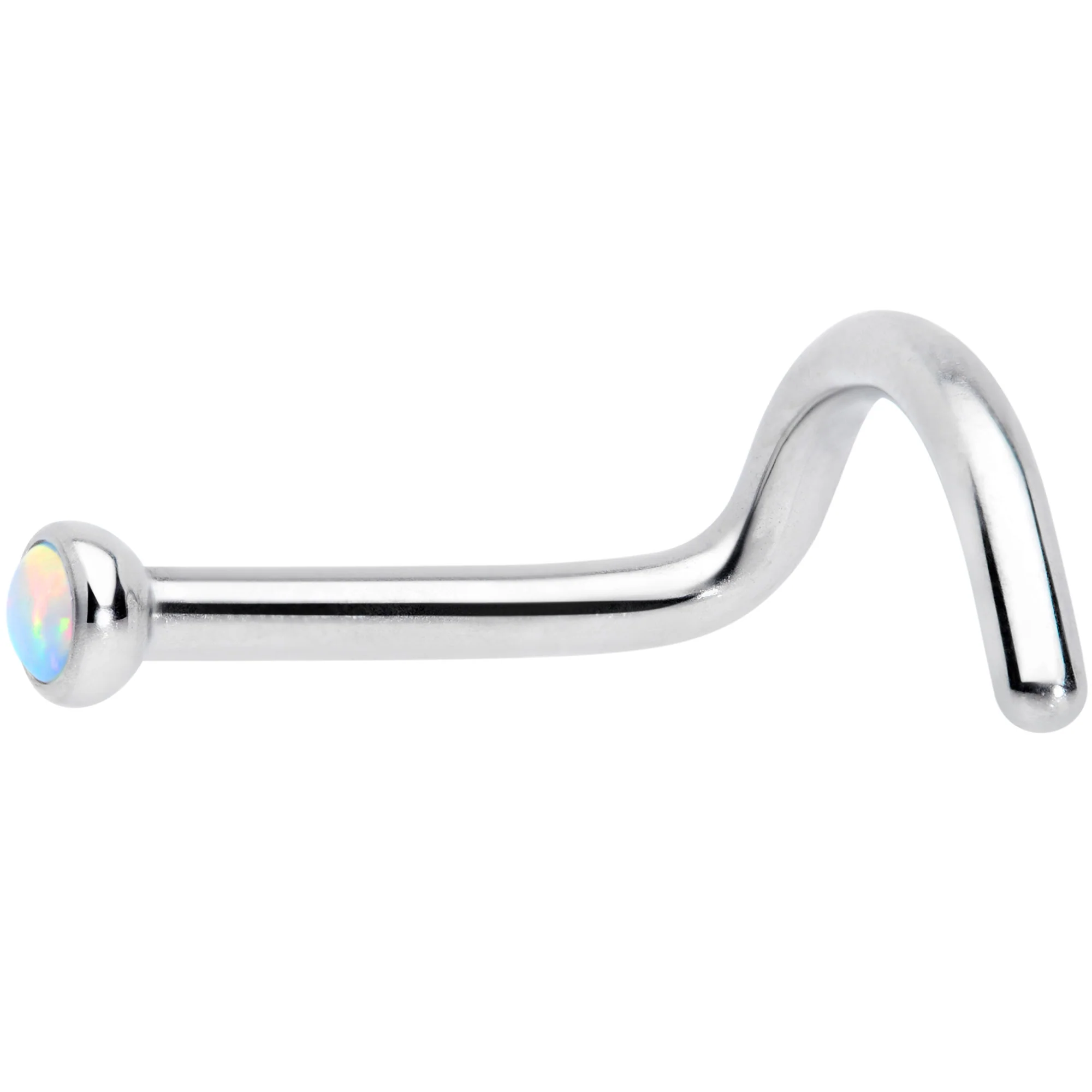 18G 7mm White 2mm Synthetic Opal Titanium Left Nose Ring Screw - Image 2